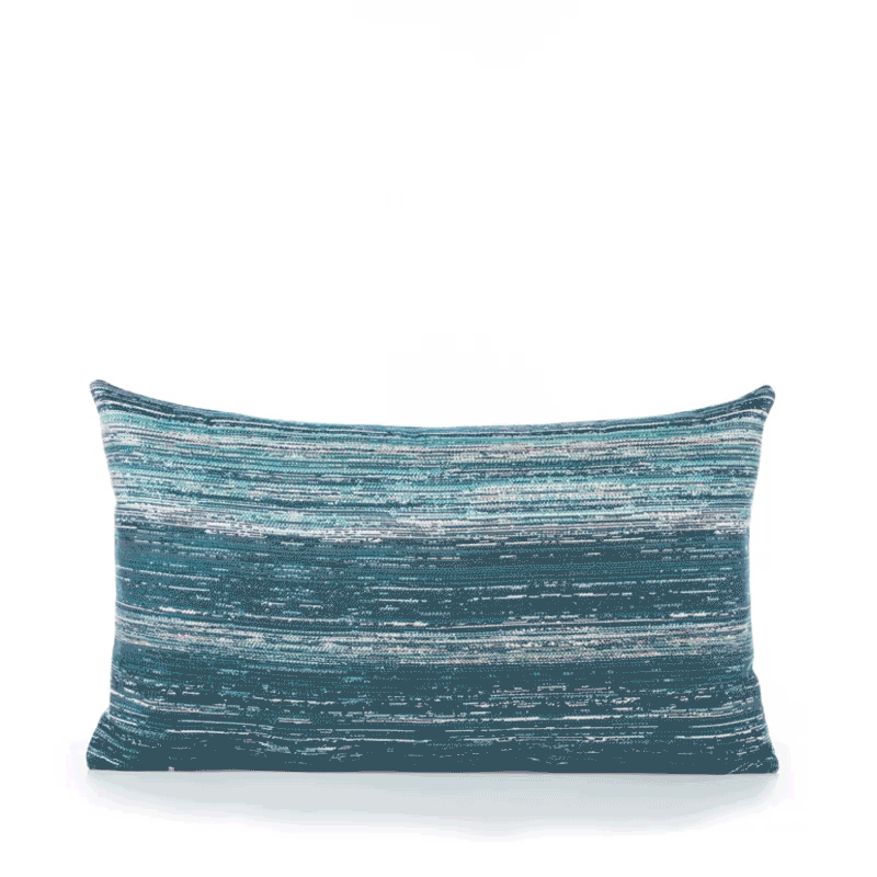 360 video of Teal striped ombre pillow in lumbar size for refreshing indoor and outdoor decor