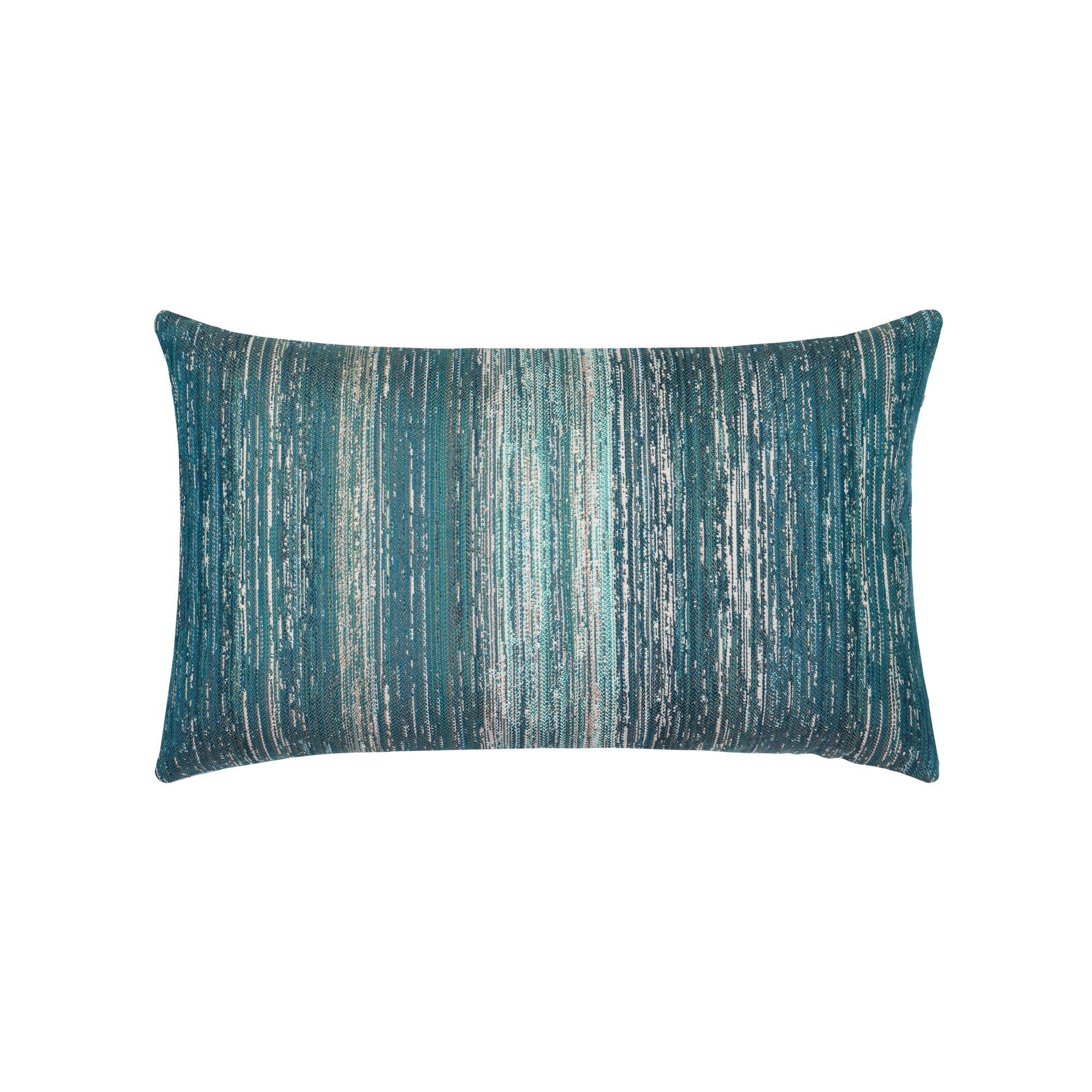 Back image of Teal striped ombre pillow in lumbar size for refreshing indoor and outdoor decor