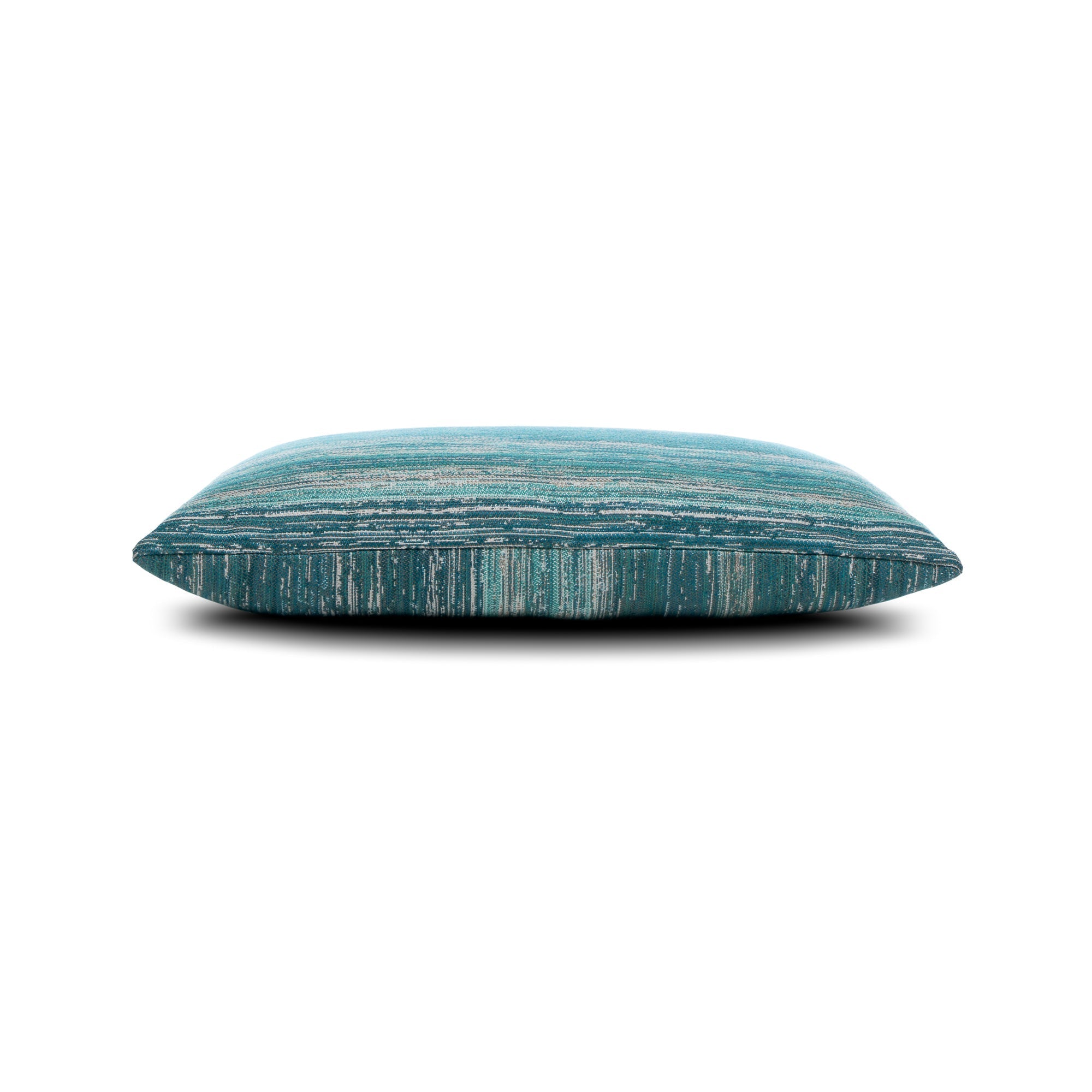 Side image of Teal striped ombre pillow in lumbar size for refreshing indoor and outdoor decor