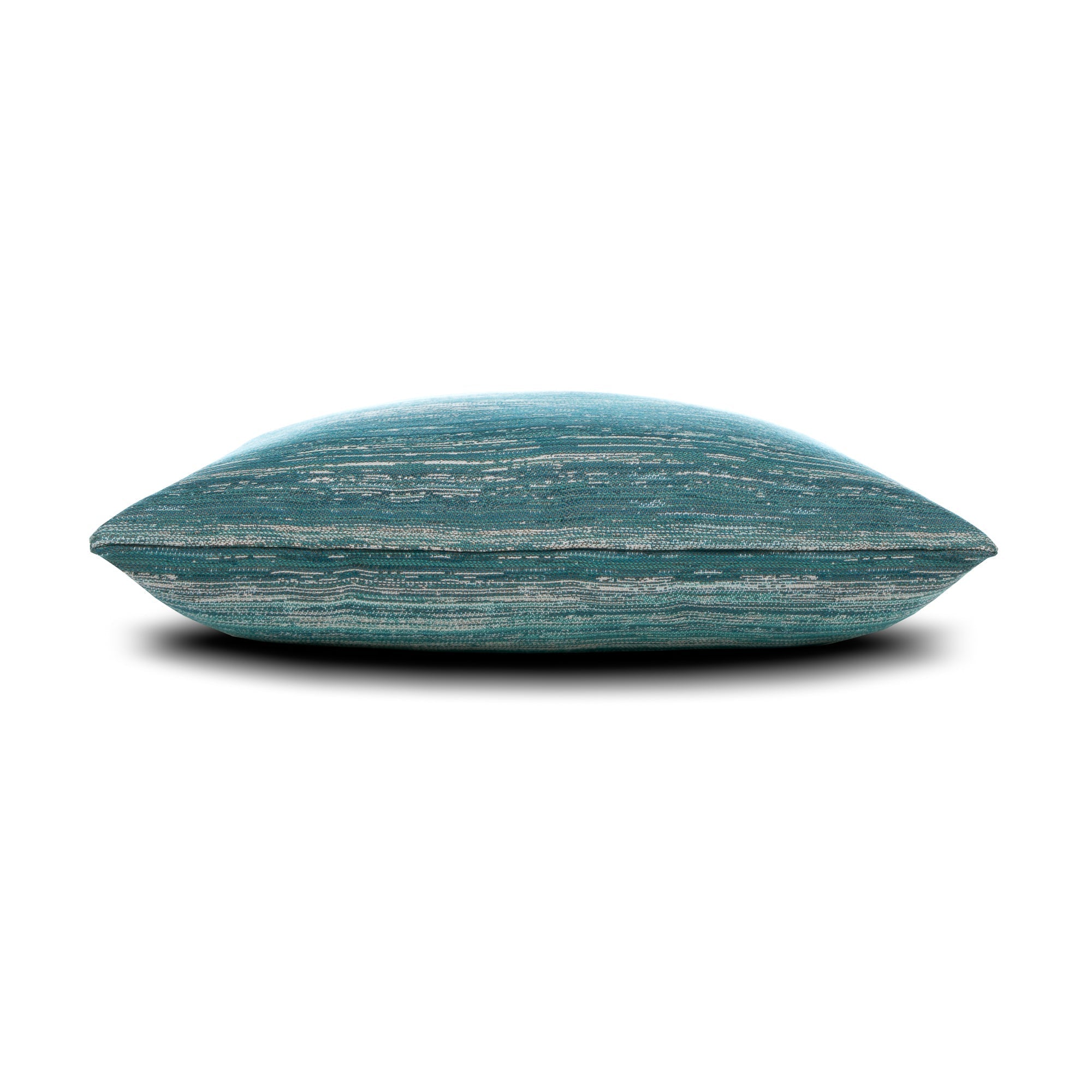 Side image of Teal striped ombre pillow in square size for stylish indoor and outdoor decor