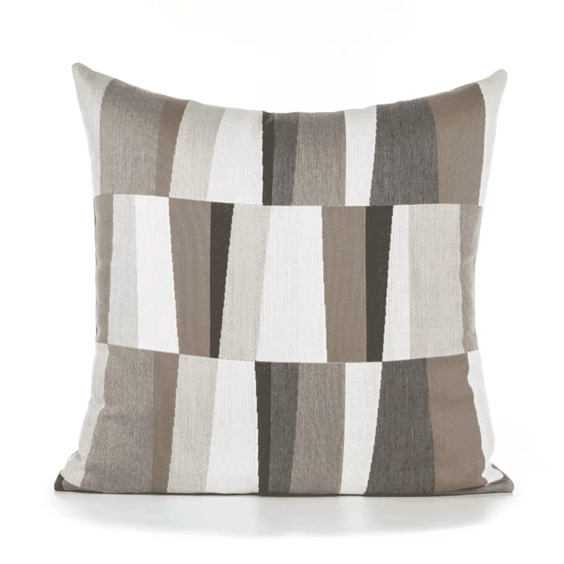 360 video of Taupe and brown geometric pillow in square size for classic indoor and outdoor decor