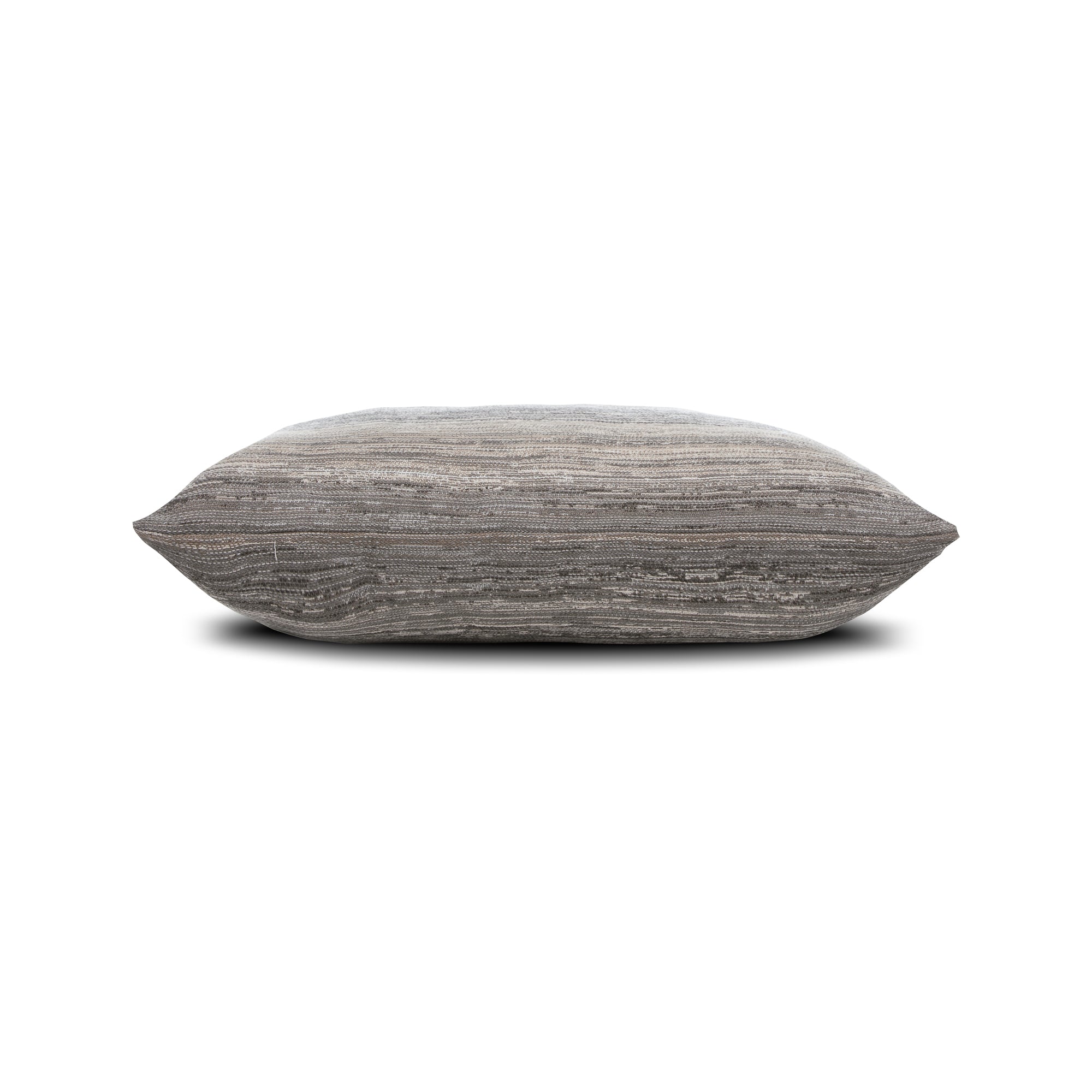 Side image of Gray and brown striped pillow square size for transitional indoor and outdoor decor