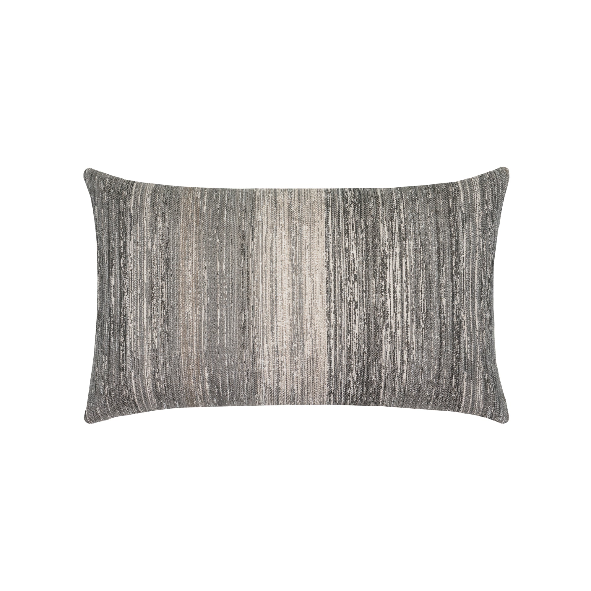 Back image of Gray and brown striped pillow lumbar size for neutral indoor and outdoor decor