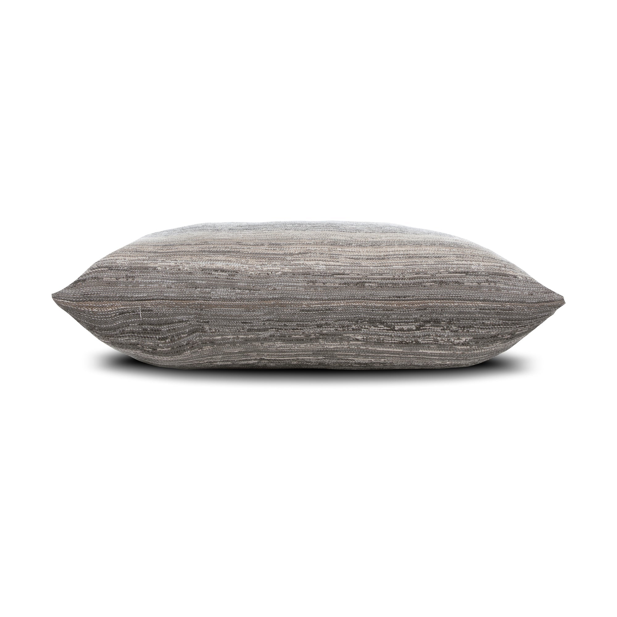 Side image of Gray and brown striped pillow in square size for contemporary indoor and outdoor decor by Elaine Smith