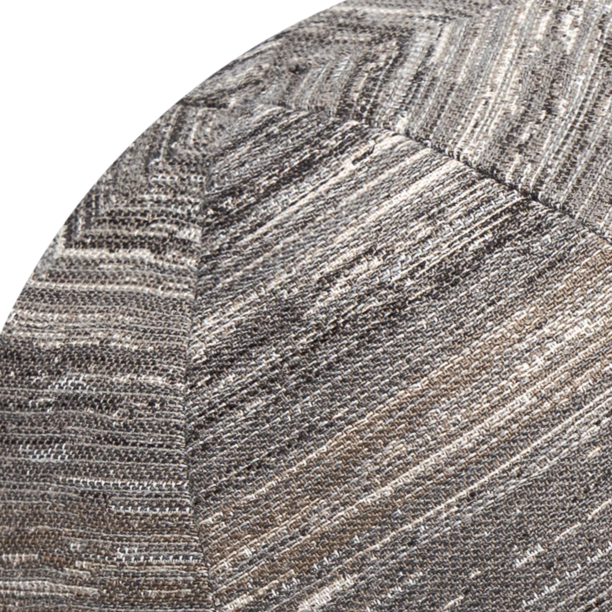 Detail image of Round gray and brown striped pillow with textured finish for modern indoor and outdoor decor