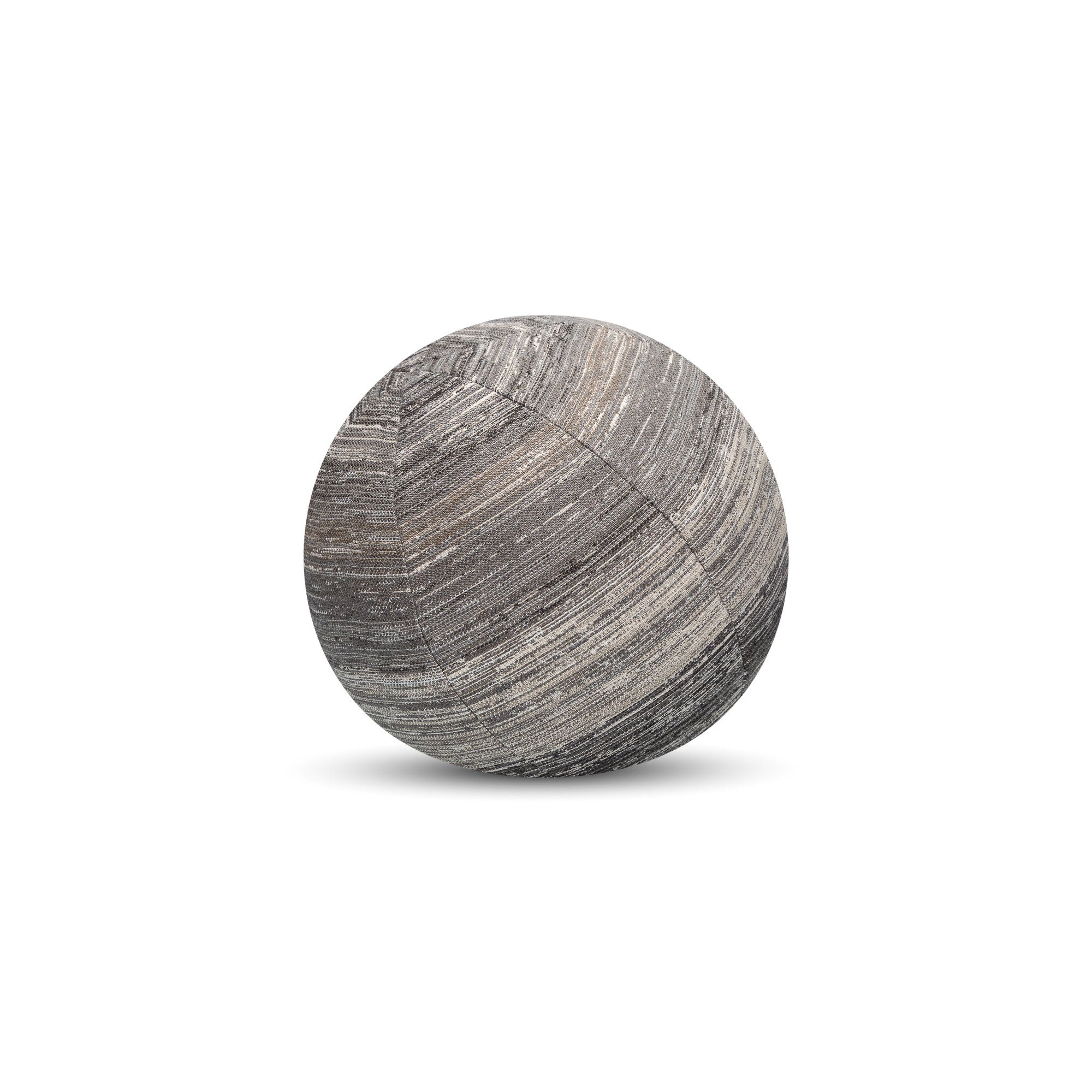 Round gray and brown striped pillow with textured finish for modern indoor and outdoor decor
