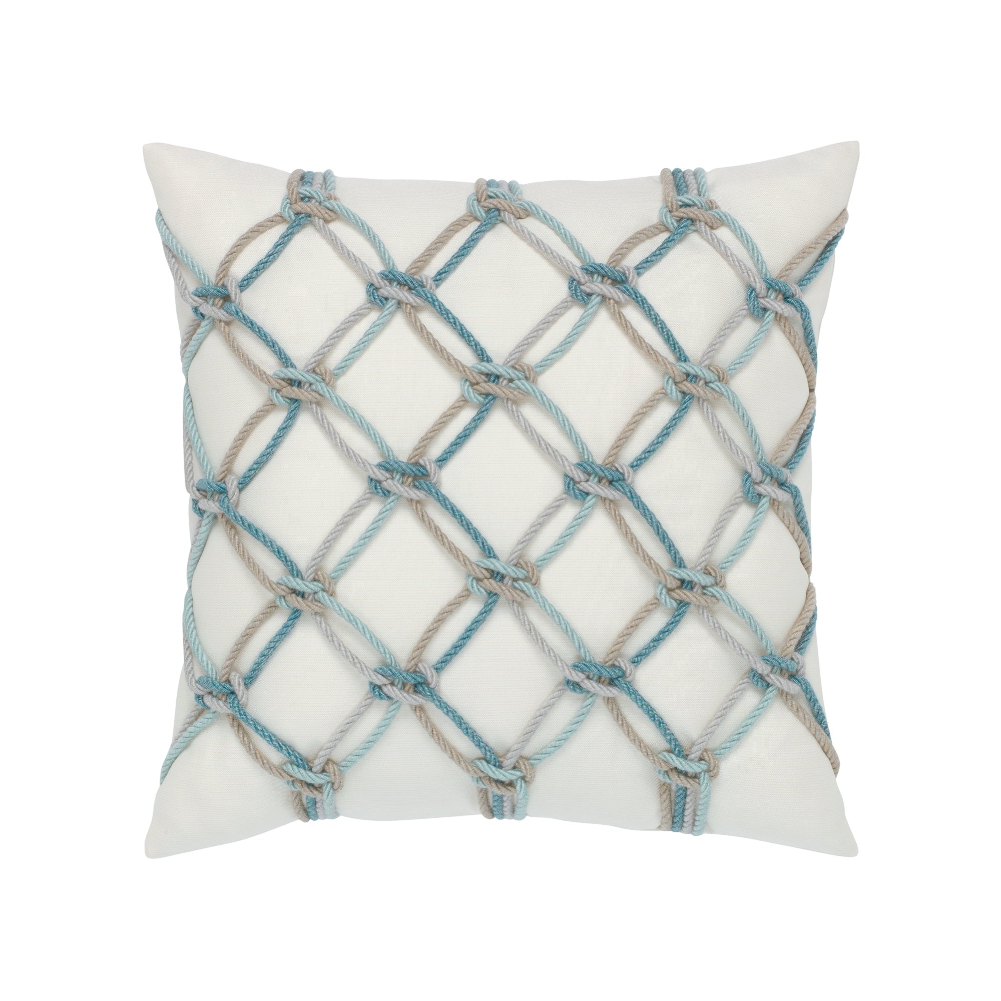 Pillow made from Clean eggshell white outdoor-safe fabric with smooth woven texture