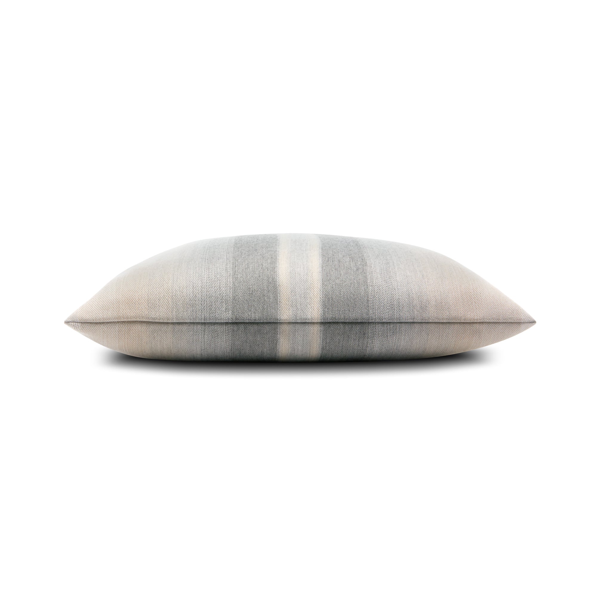Side image of Gray striped with ombre pillow in large square size for modern indoor and outdoor decor