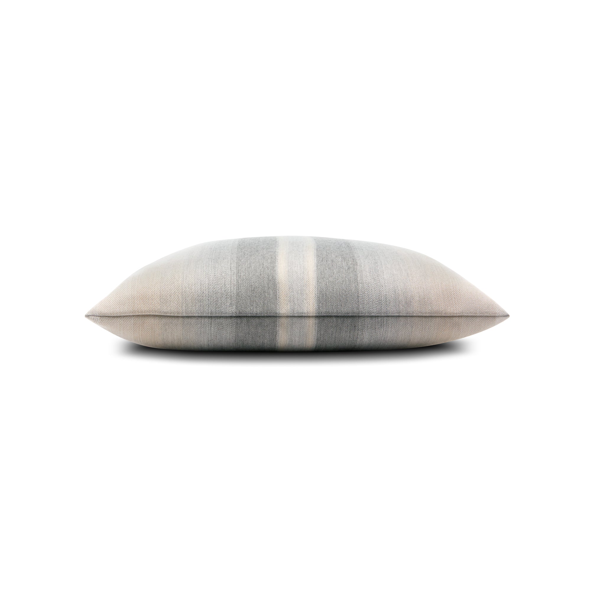 Side image of gray ombre striped pillow square size for classic indoor and outdoor decor