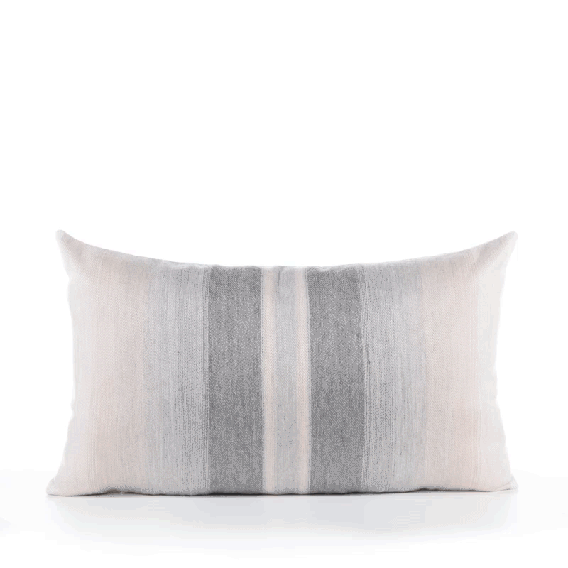 360 video of Gray ombre striped pillow in lumbar size for earthy indoor and outdoor decor