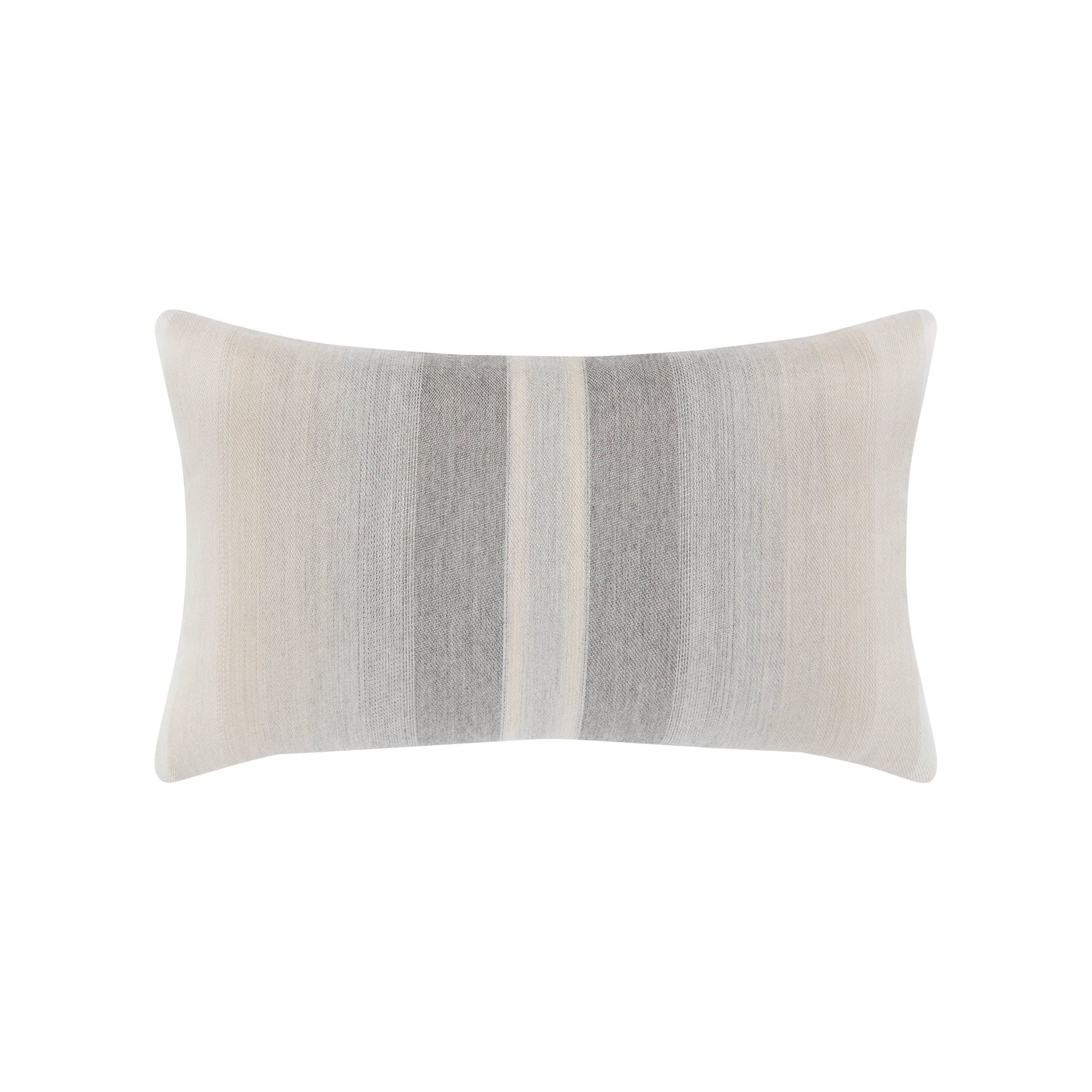 Gray ombre striped pillow in lumbar size for earthy indoor and outdoor decor
