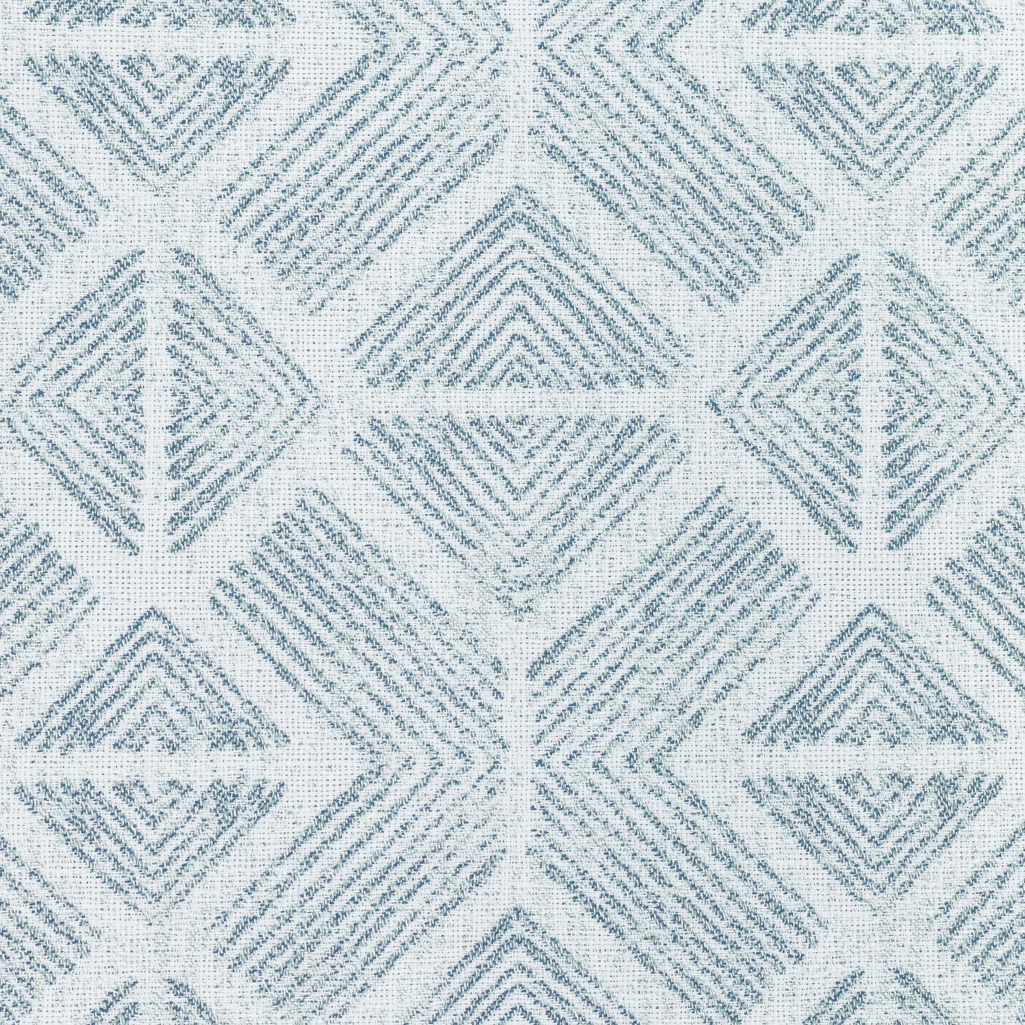 Detail image of Textured outdoor safe fabric featuring geometric tribal patterns in stream blue - Bakuba Stream by Elaine Smith
