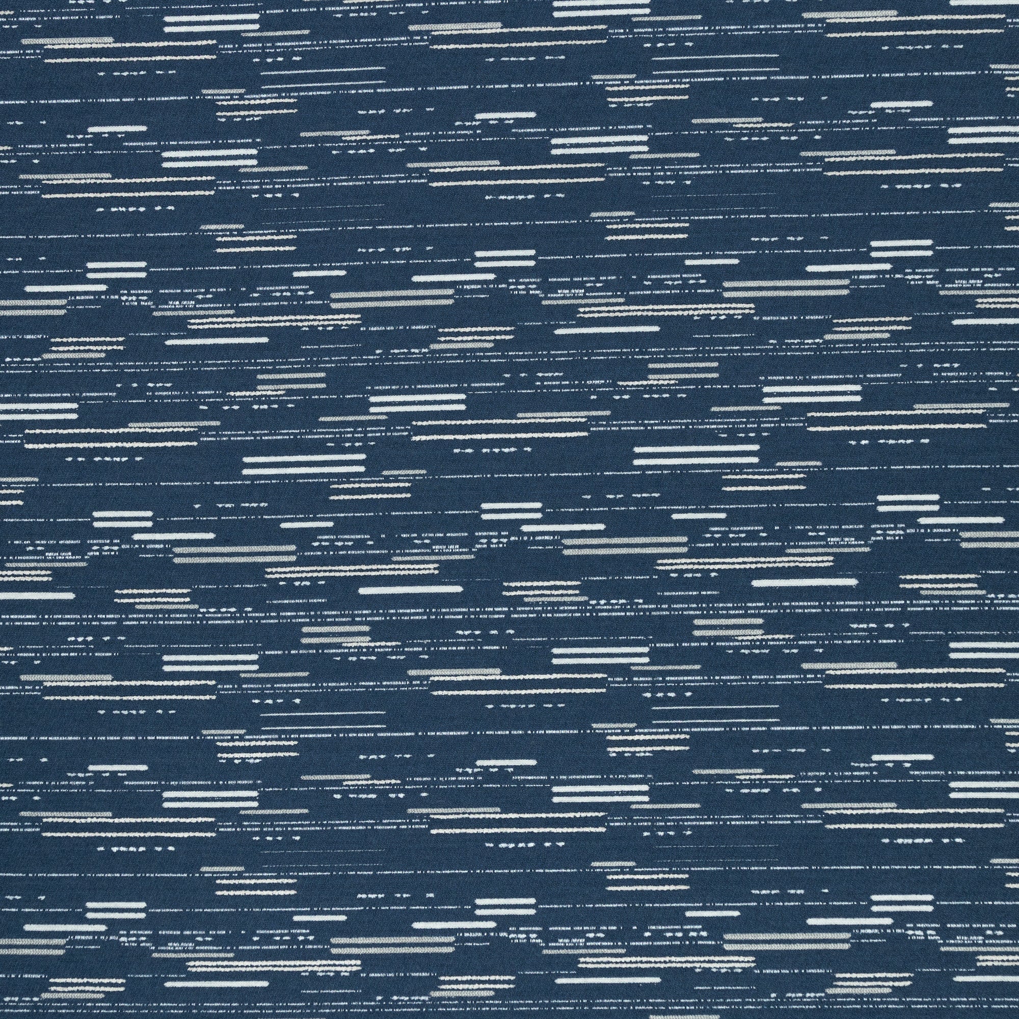 Artful dashed indigo outdoor safe boucle and chenille fabric with contemporary flair-full fabric repeat image