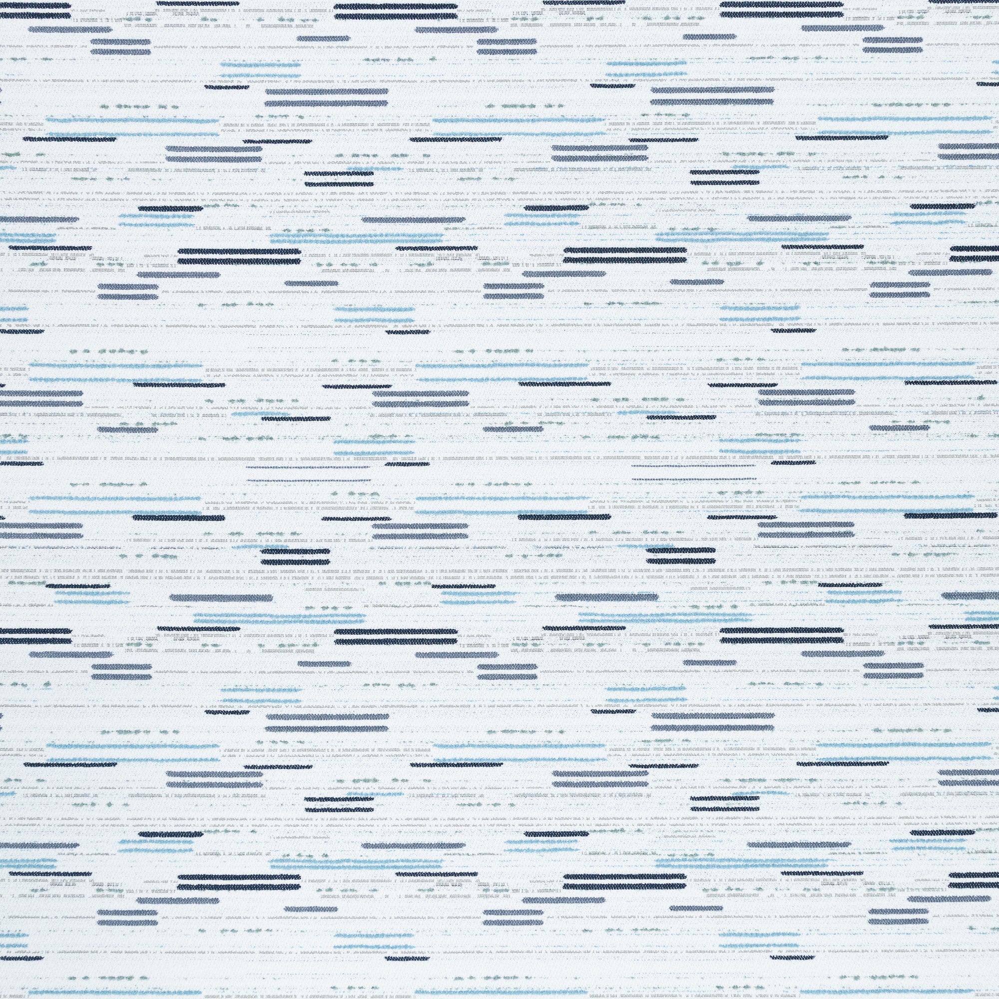 Contemporary ocean blue and white outdoor safe boucle and chenille fabric with broken line patterns – Connection Ocean by Elaine Smith-full fabric repeat image