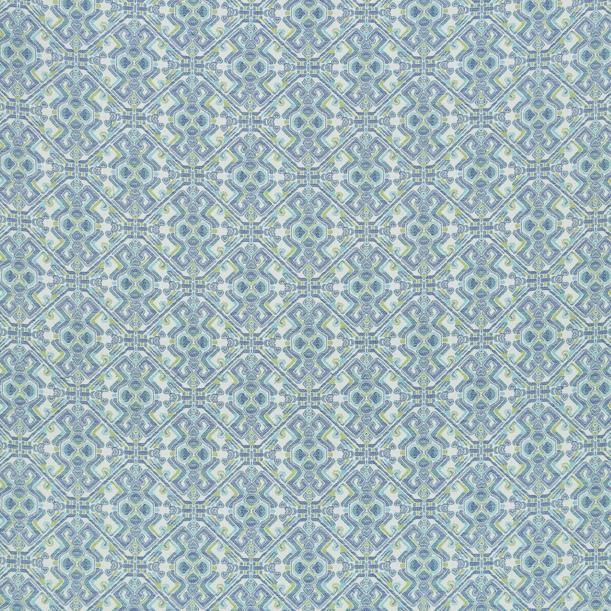 Intricate blue and green mosaic outdoor safe fabric with Mediterranean influence-full fabric repeat image
