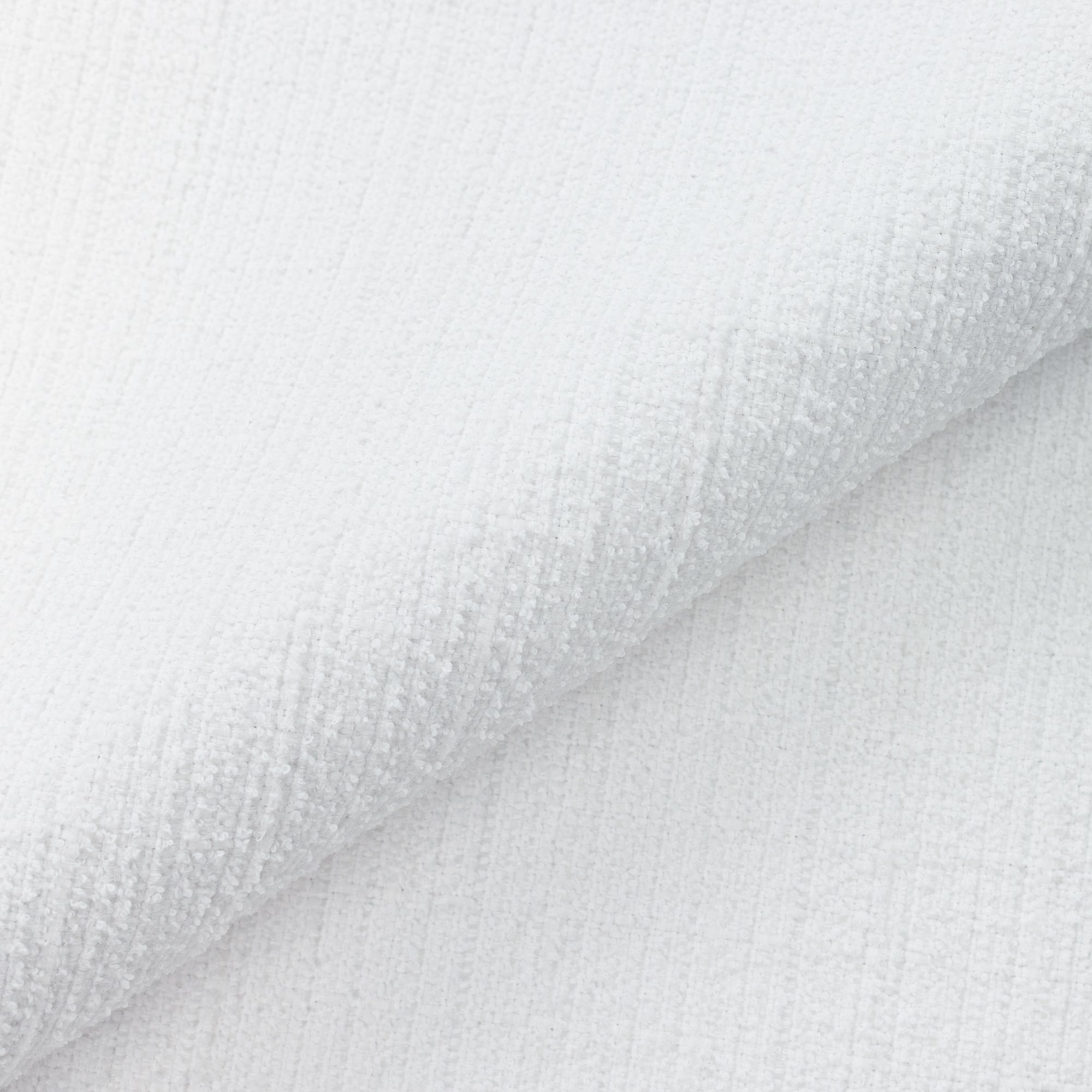 Close shot texture image of Crisp white outdoor-safe woven fabric with a soft luxurious texture