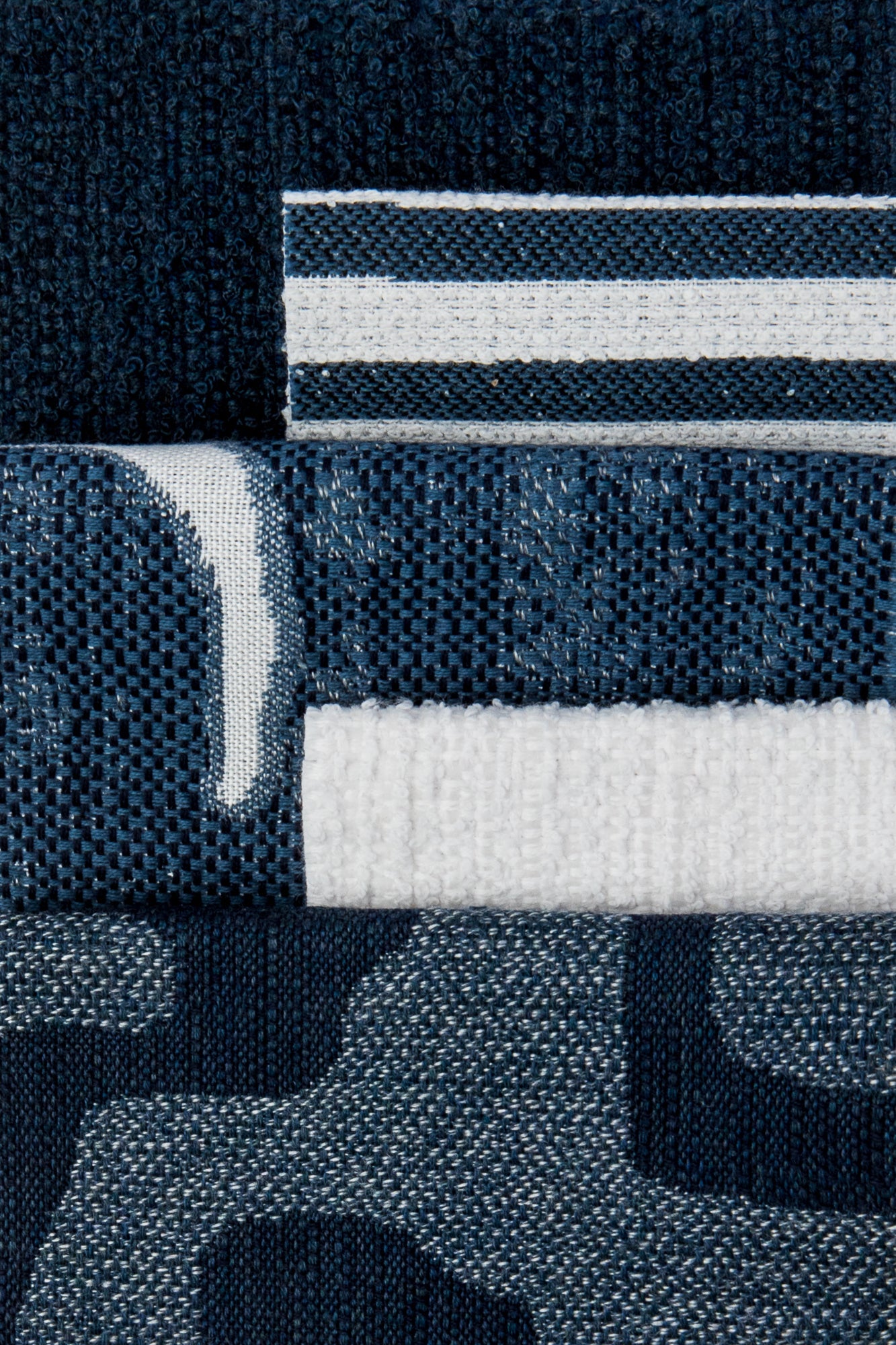Coordinating fabrics to Modern outdoor safe fabric featuring denim-inspired blue with minimalist stripe accents