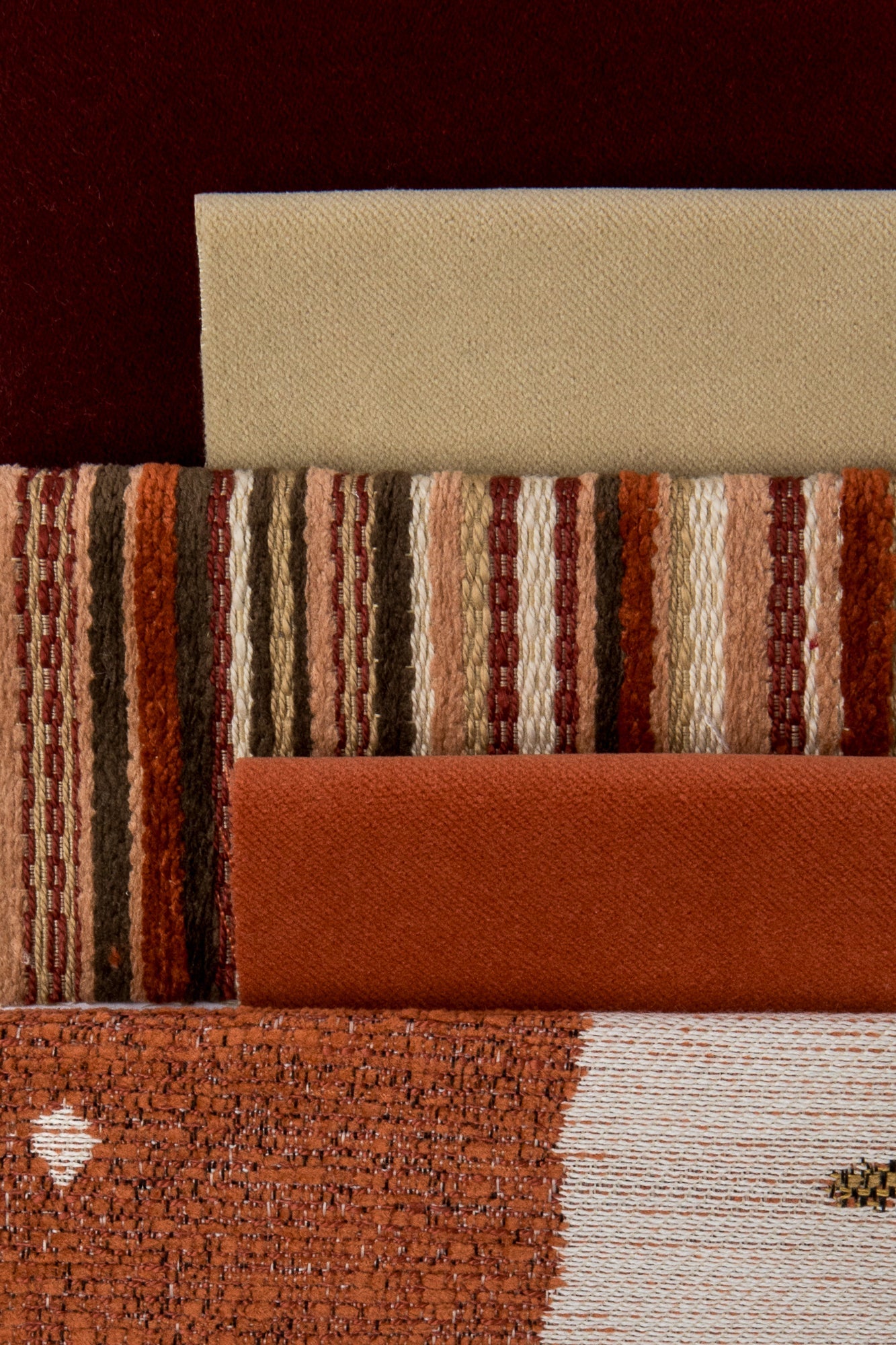 Coordinating fabrics to Vibrant papaya orange velvet outdoor safe woven fabric