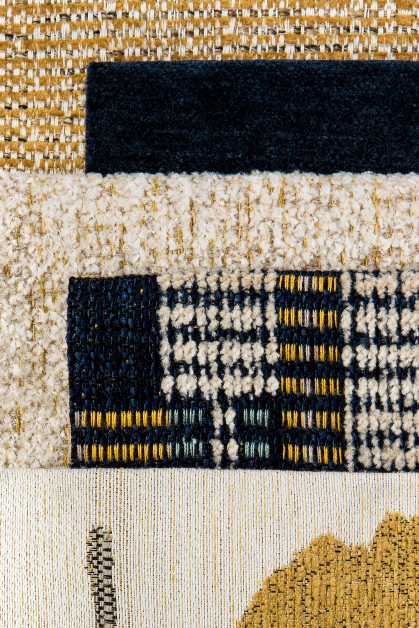 Coordinating fabrics to Patchwork stripe pattern in indigo tones for outdoor safe use