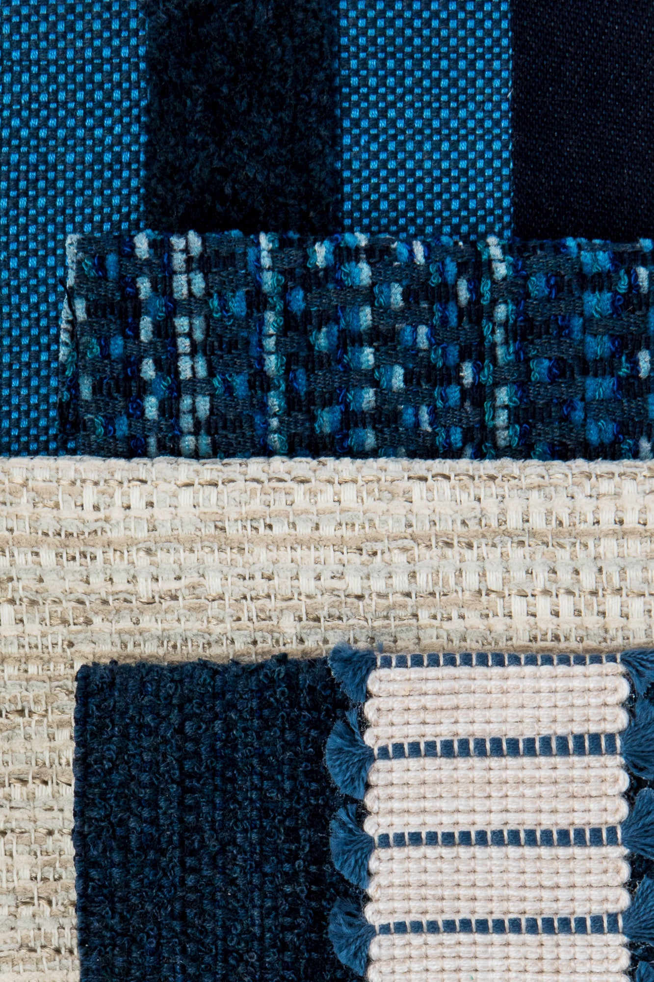 Coordinating fabrics to Warm fawn-colored outdoor-safe fabric with textured luxury weave and chenille accents