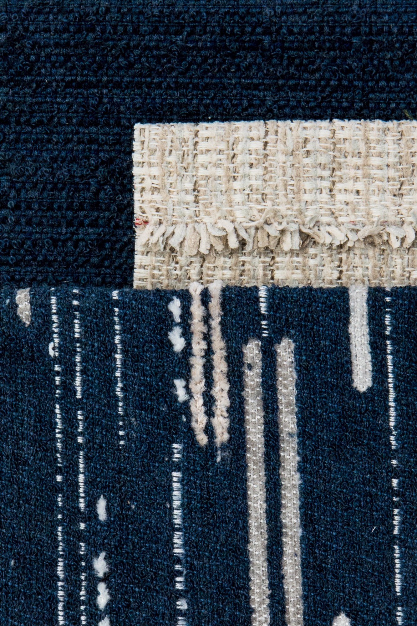 Coordinating fabrics to Artful dashed indigo outdoor safe boucle and chenille fabric with contemporary flair