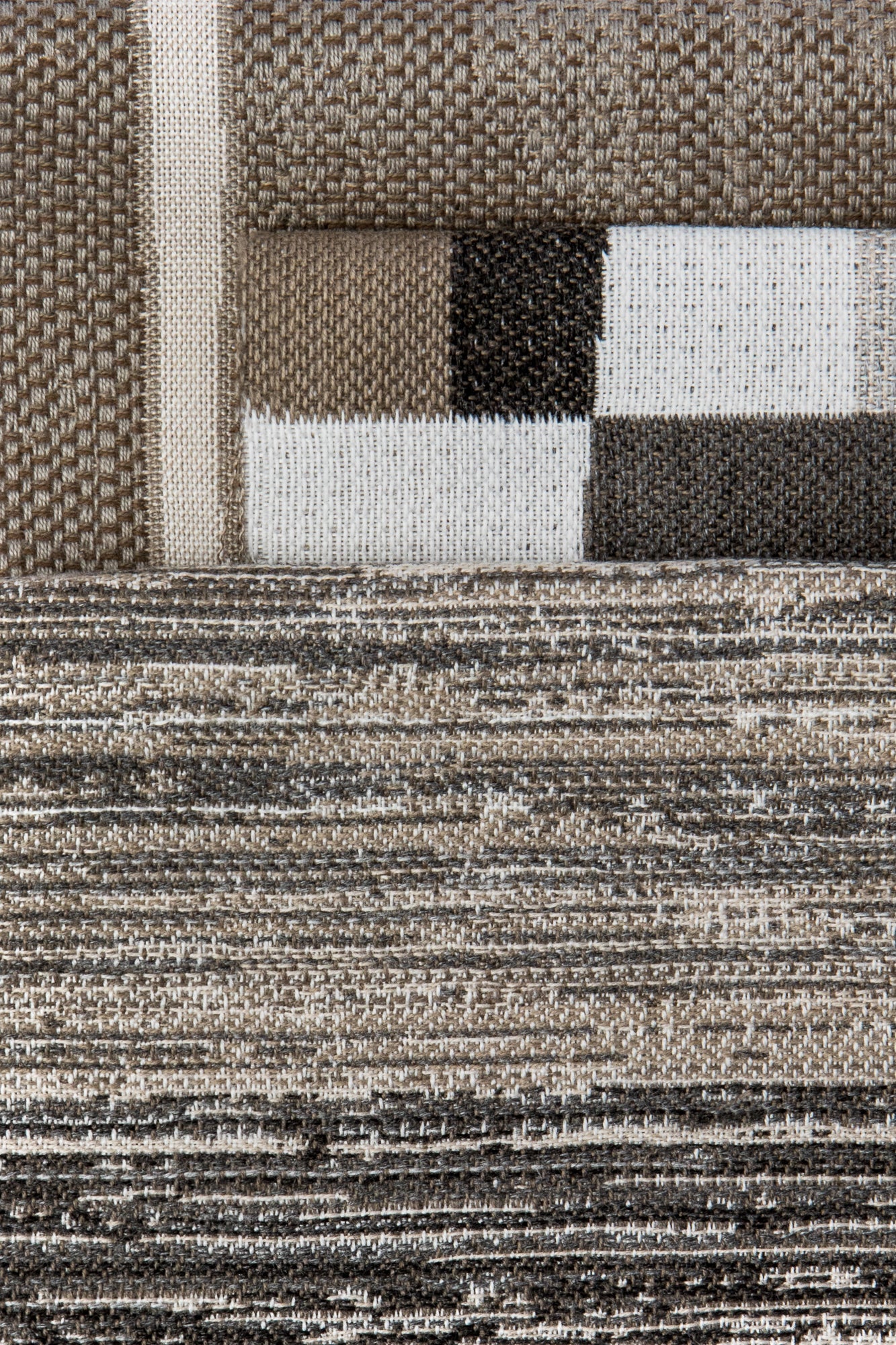 Coordinating fabrics to Geometric block stripe outdoor safe woven fabric in neutral tones