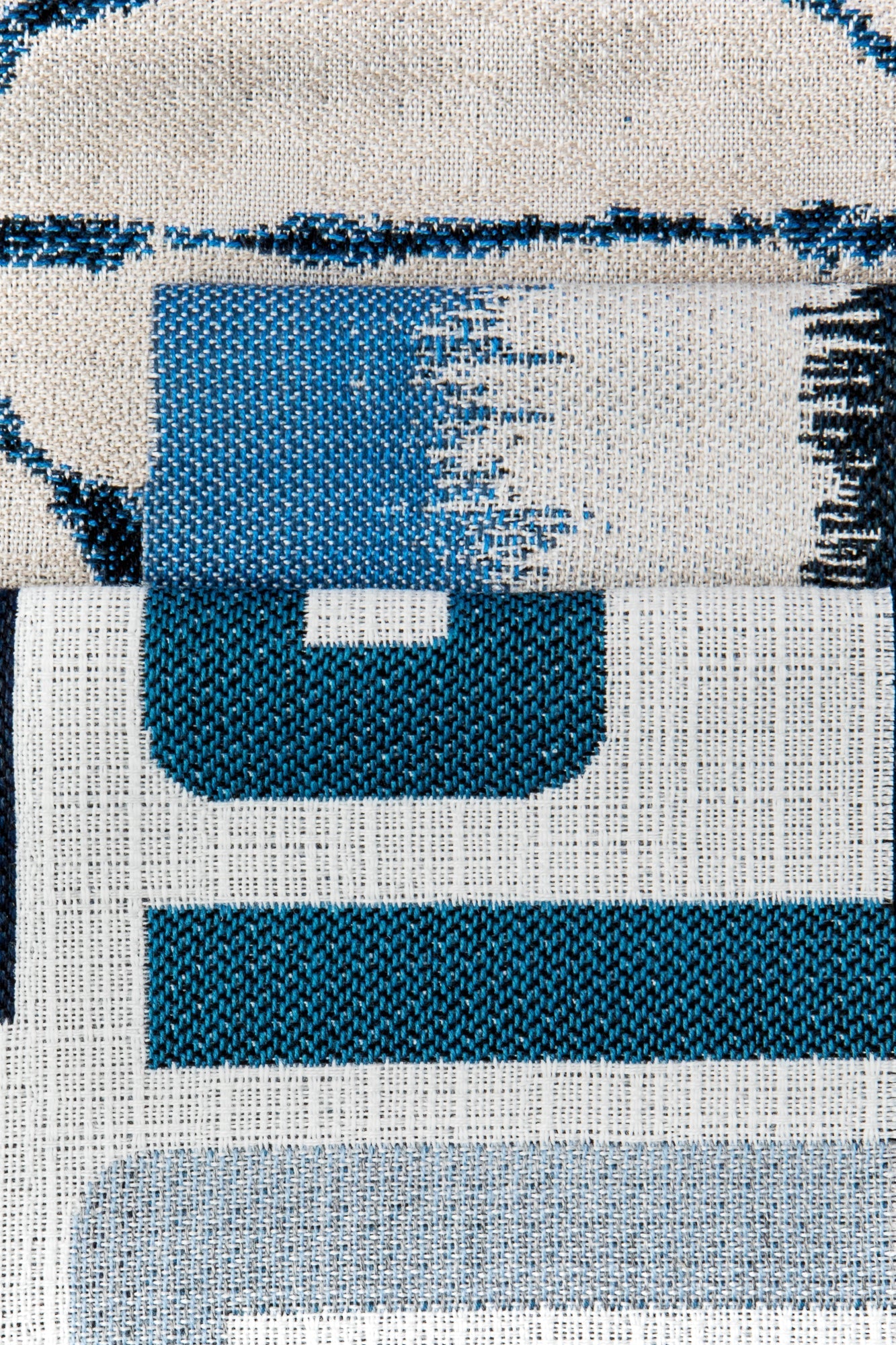 Coordinating fabrics to Abstract maze-like outdoor safe fabric in cool blue hues