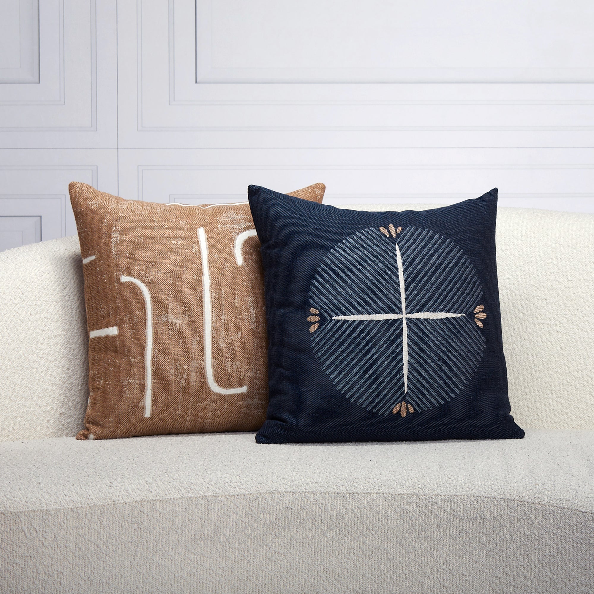 Indoor environmental image of abstract caramel in Outdoor safe woven fabric with caramel abstract angular shapes