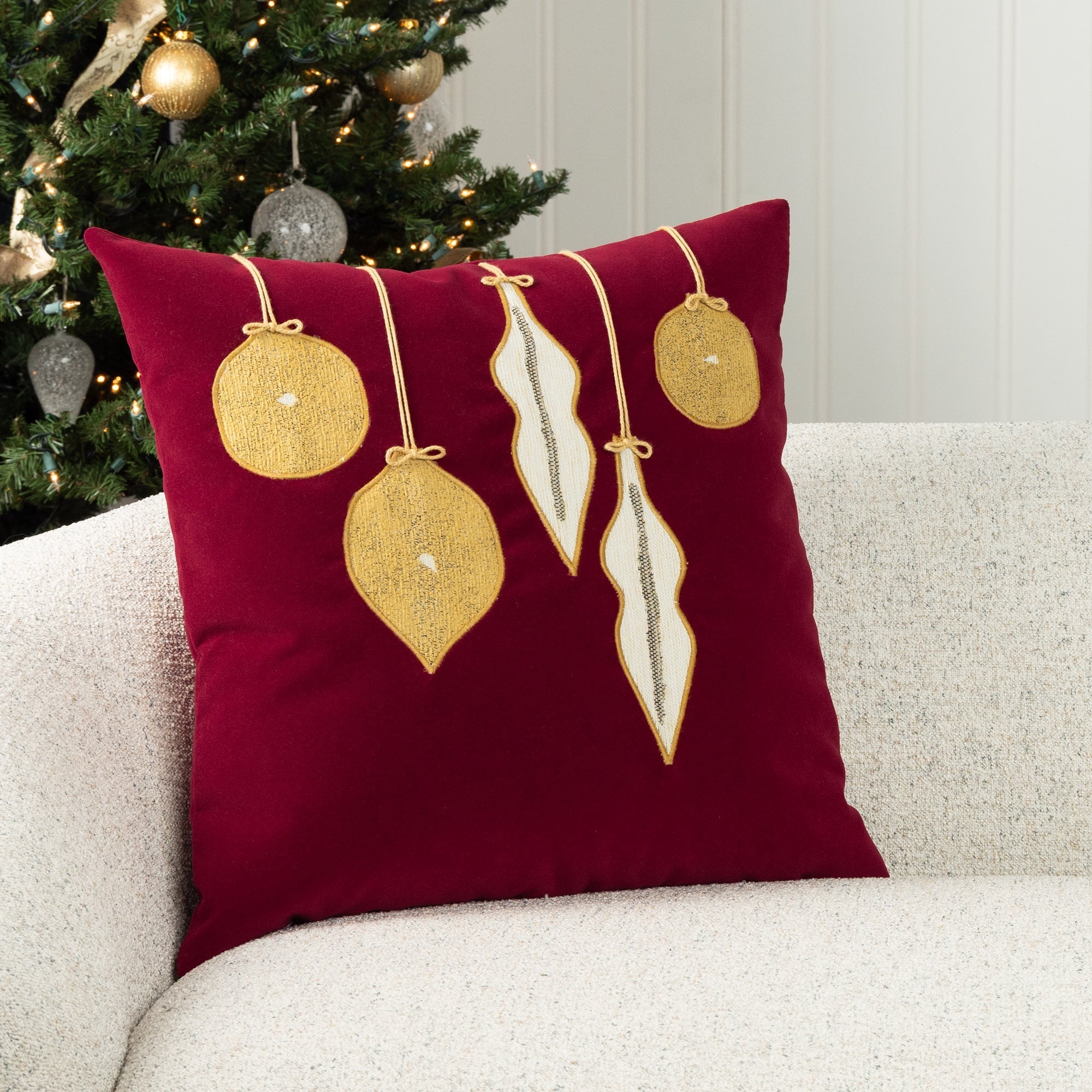 Indoor environmental image of pillows in Bold lipstick red outdoor safe velvet fabric – Lush Velvet Lipstick by Elaine Smith