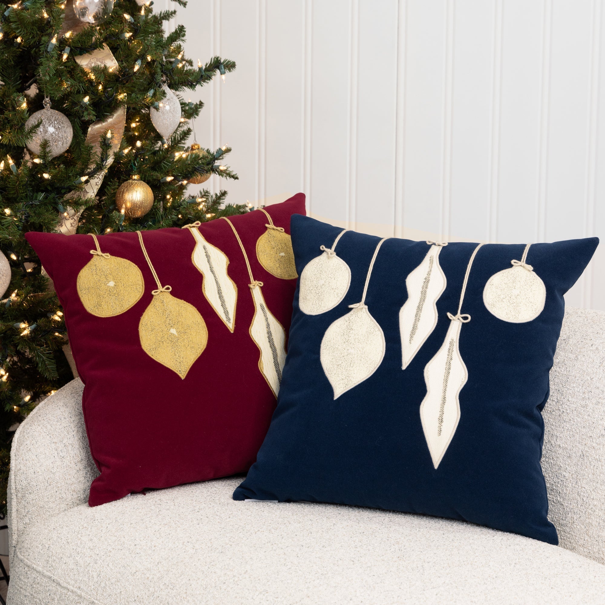 Indoor environmental image of pillows in Bold lipstick red outdoor safe velvet fabric – Lush Velvet Lipstick by Elaine Smith