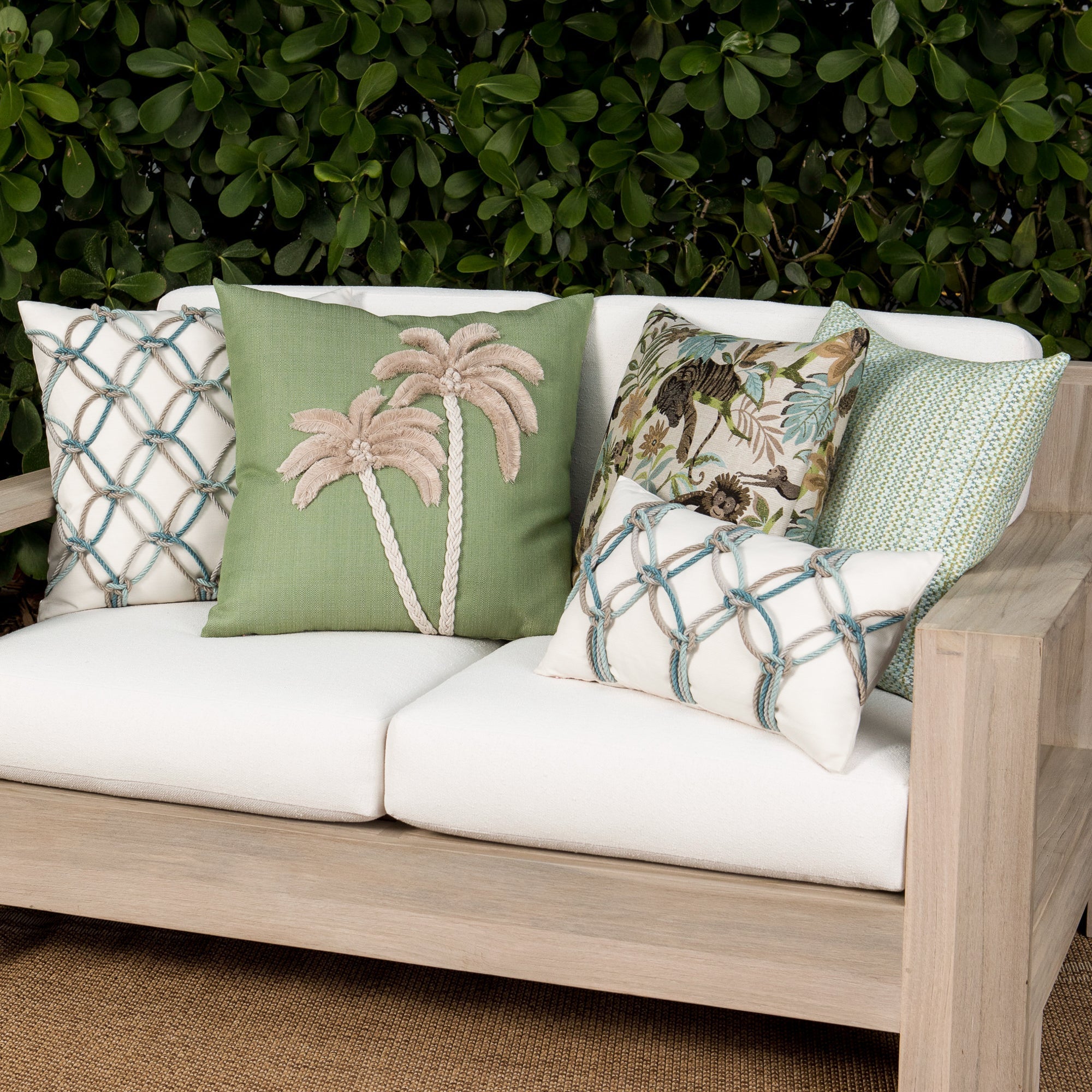 ivory and aqua textured accent pillows for elegant indoor and outdoor decor by Elaine Smith