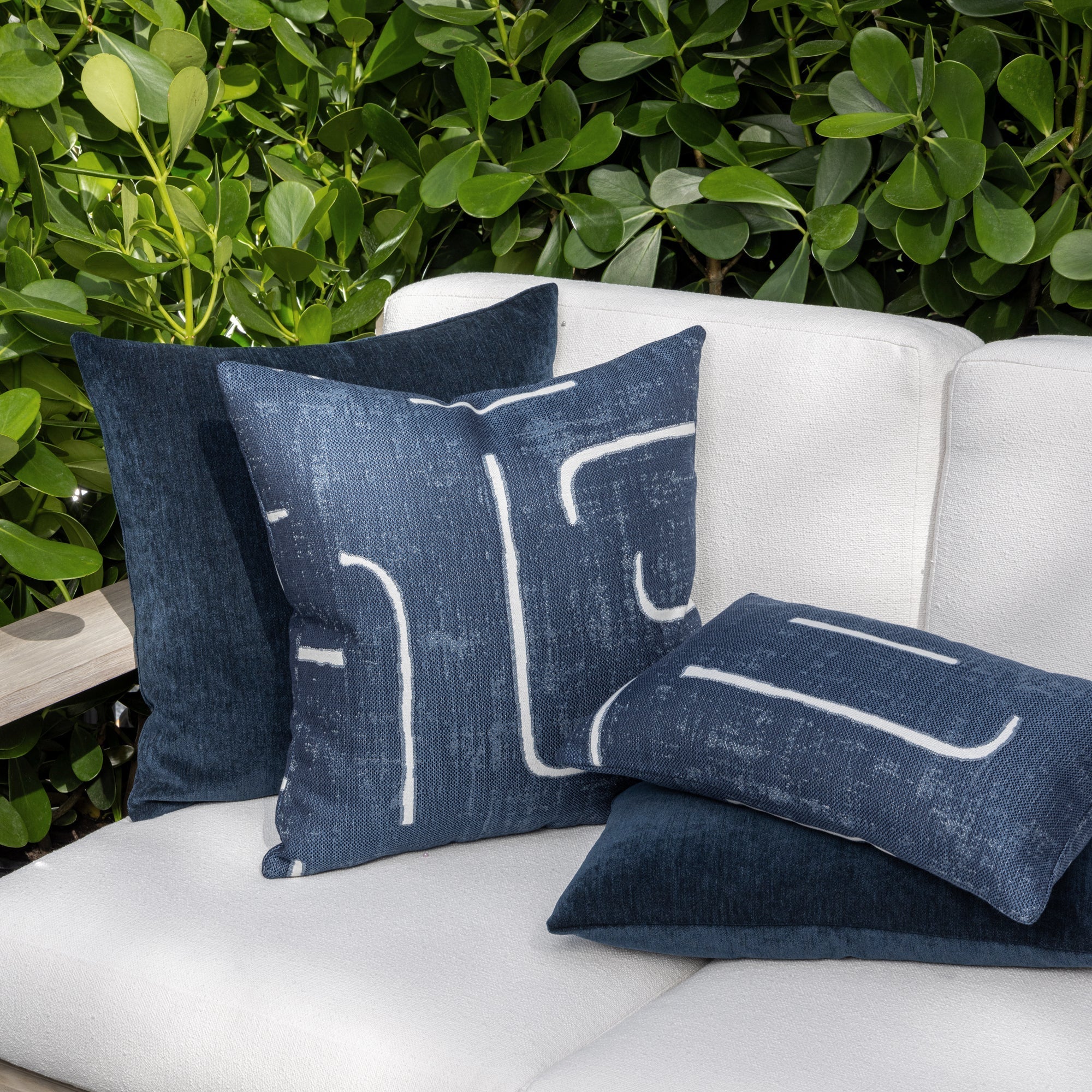 Denim abstract pillows for elegant indoor and outdoor decor by Elaine Smith