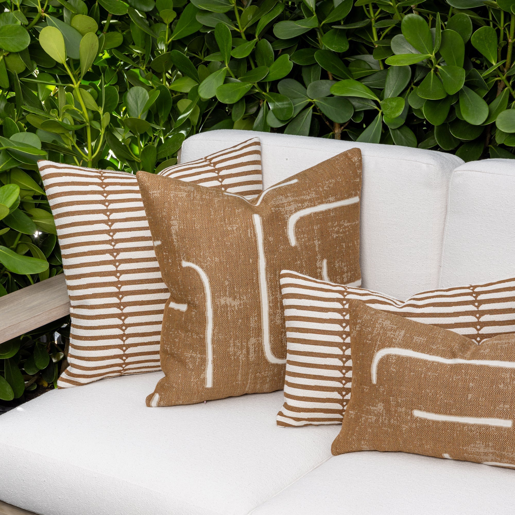 Caramel abstract pillows for elegant indoor and outdoor decor by Elaine Smith