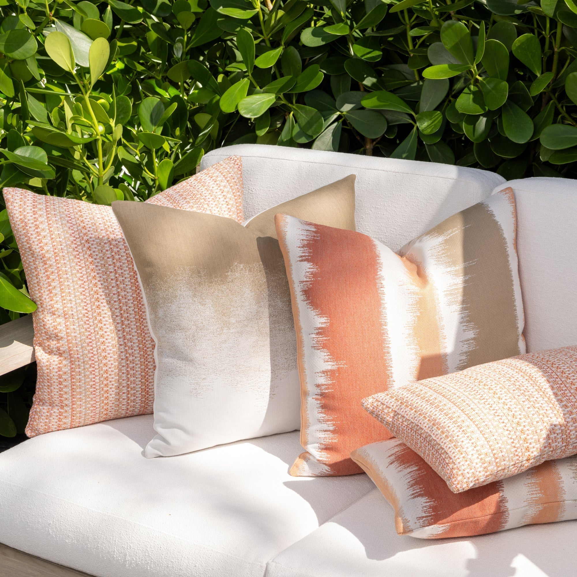 Coral striped pillows for elegant indoor and outdoor decor by Elaine Smith