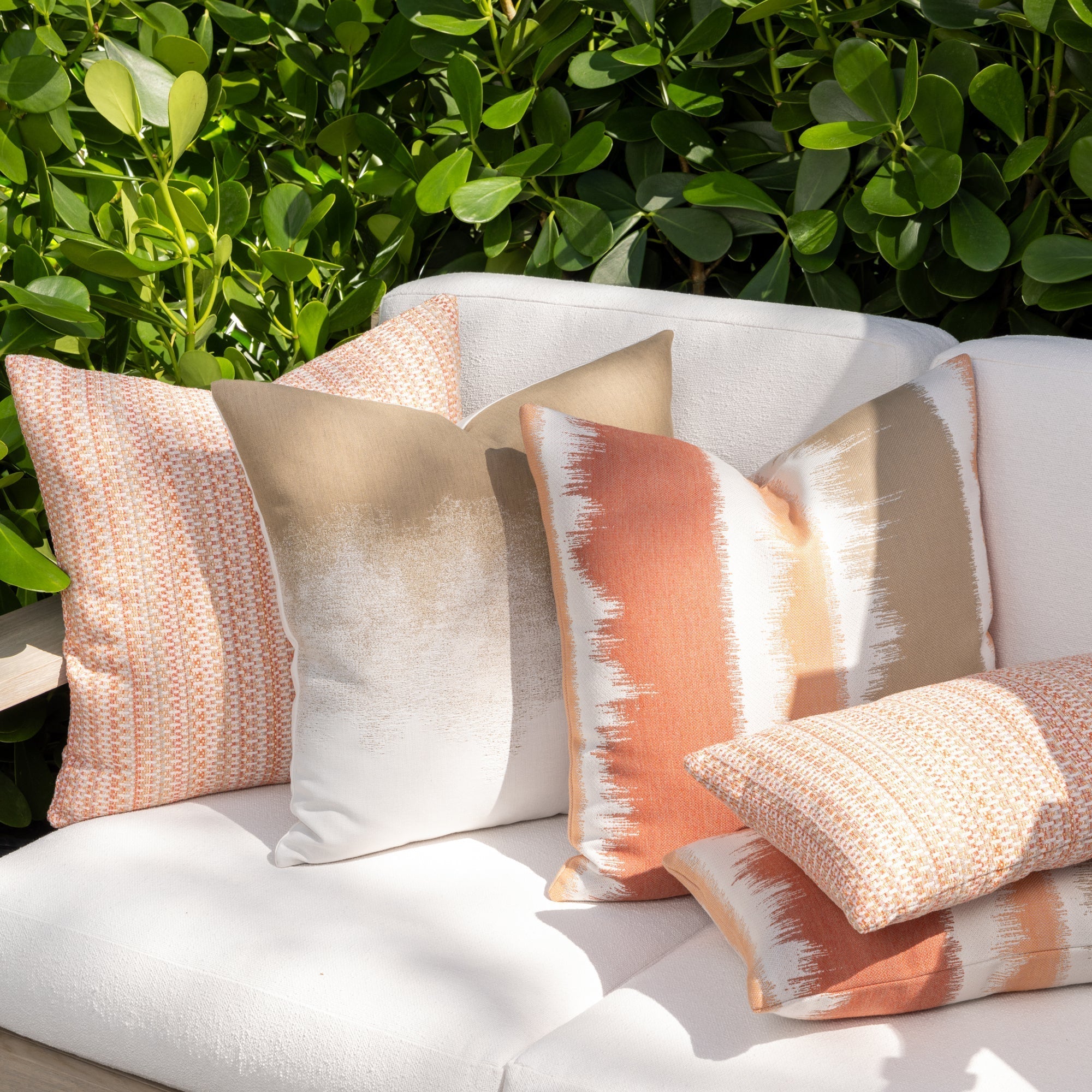 Coral striped pillows for elegant indoor and outdoor decor by Elaine Smith