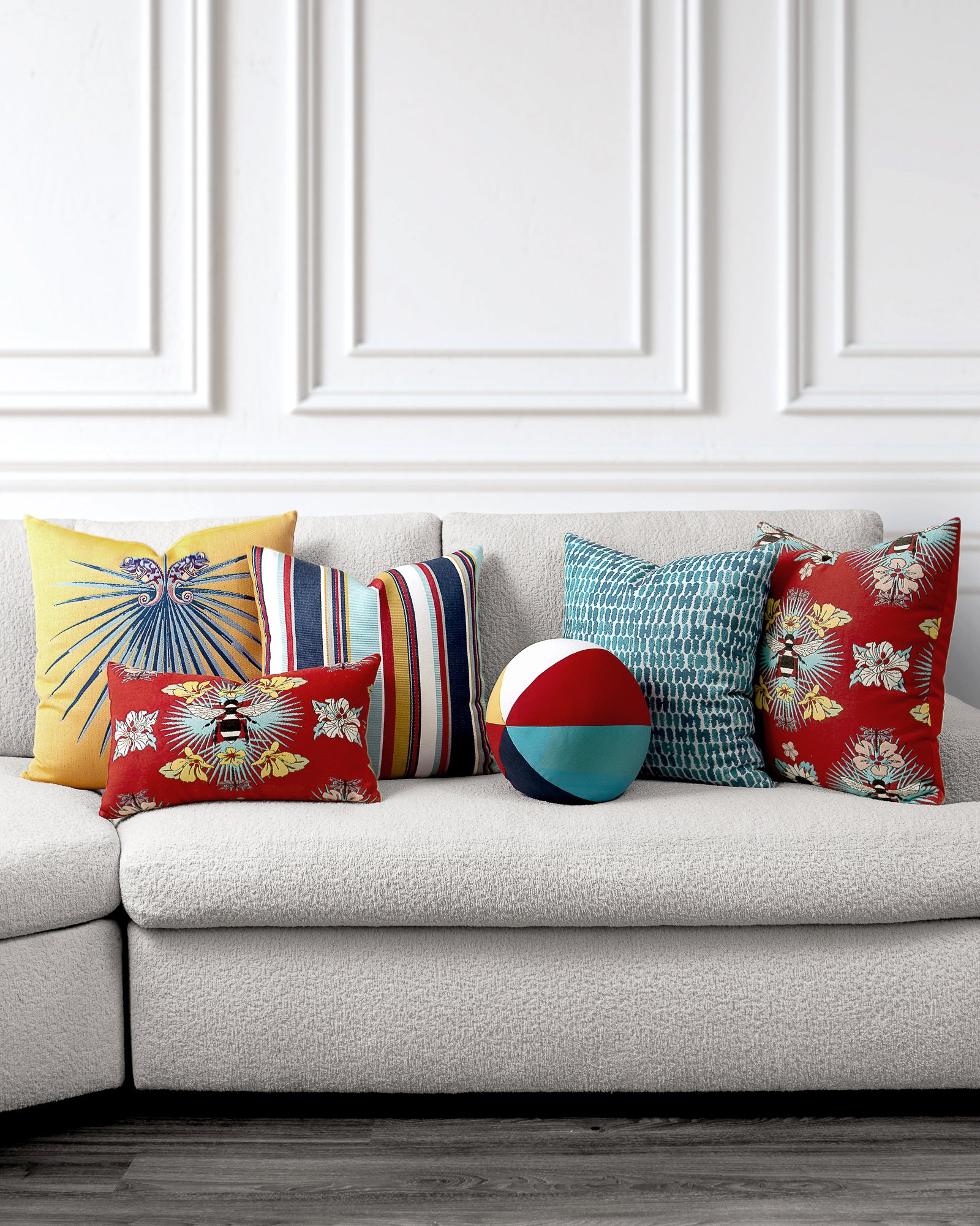 indoor environmental image of multi color coordinated pillow group by Elaine 