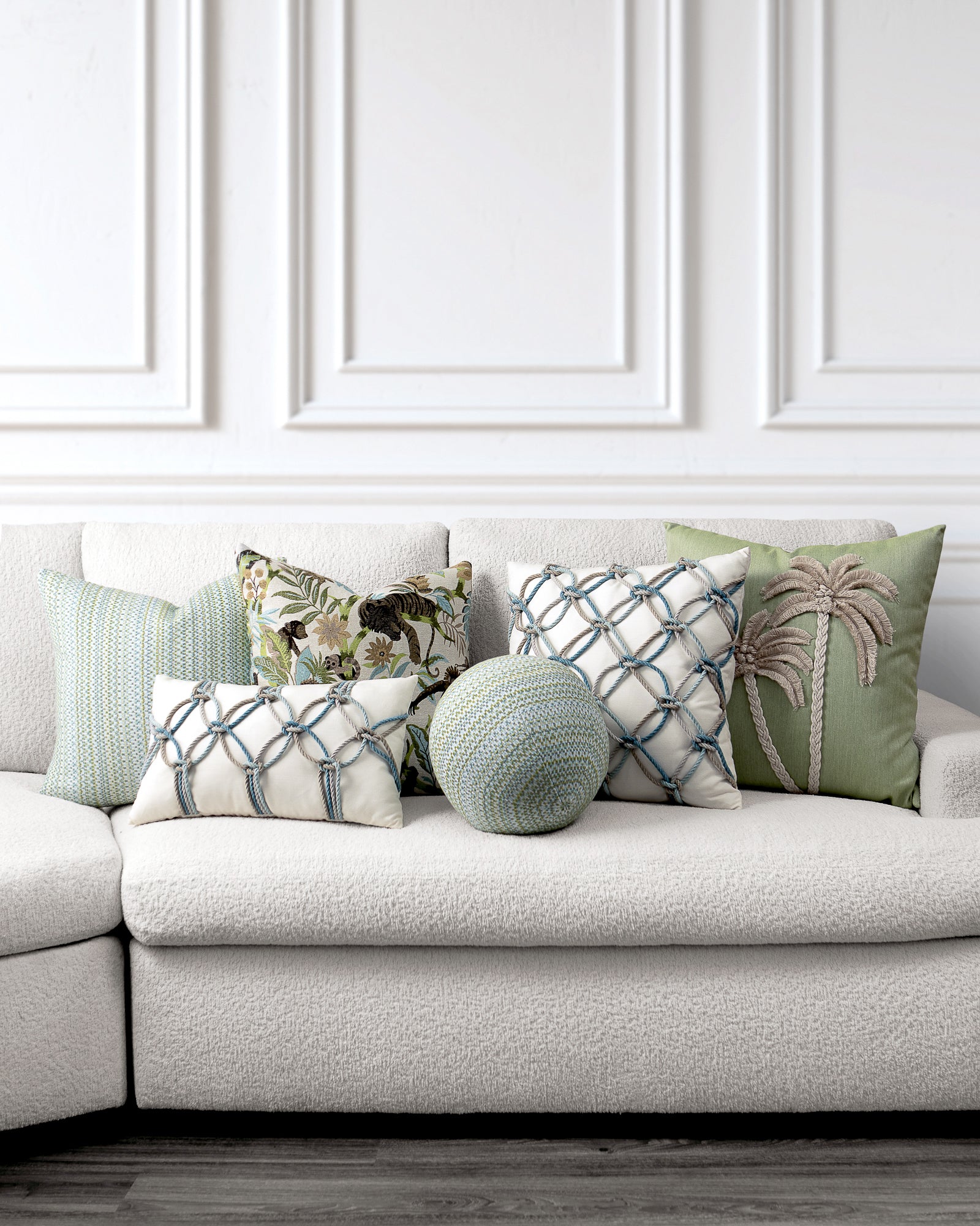 indoor environmental image of indigo coordinated pillow group by Elaine 