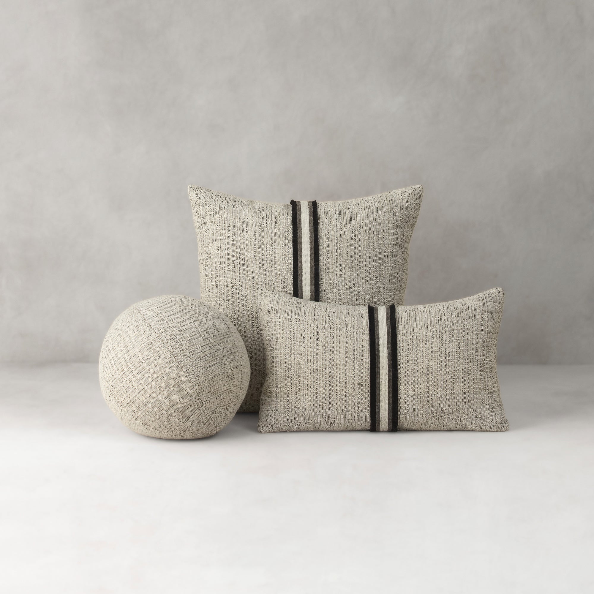 textured linen pillows with center stripe on neutral ground