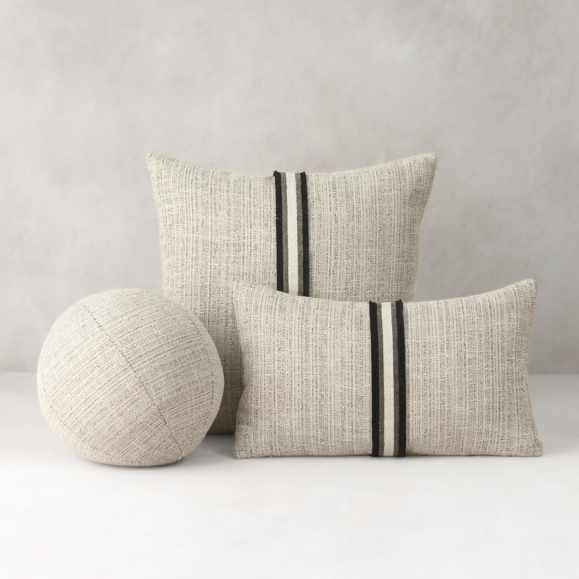 textured linen pillows with center stripe on neutral ground