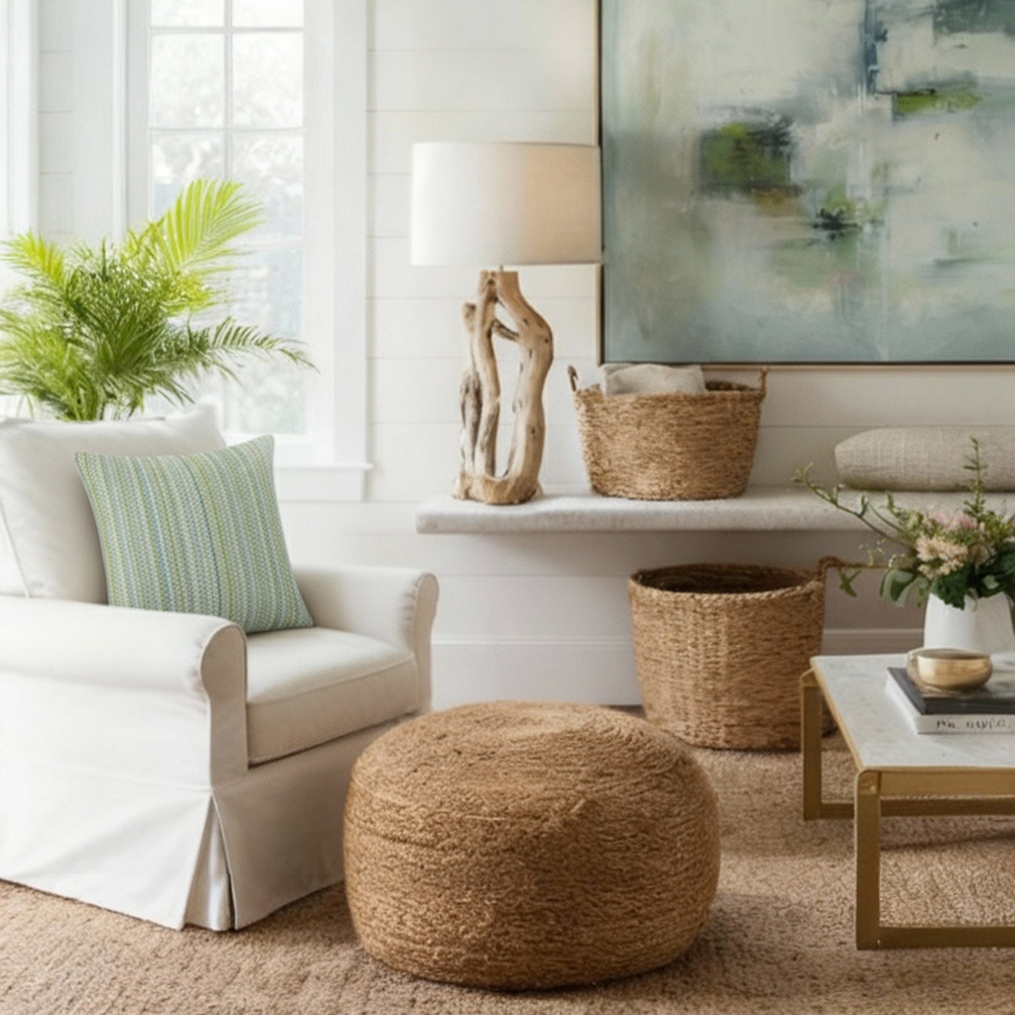 fresh spring colored striped pillow in ivory modern chair