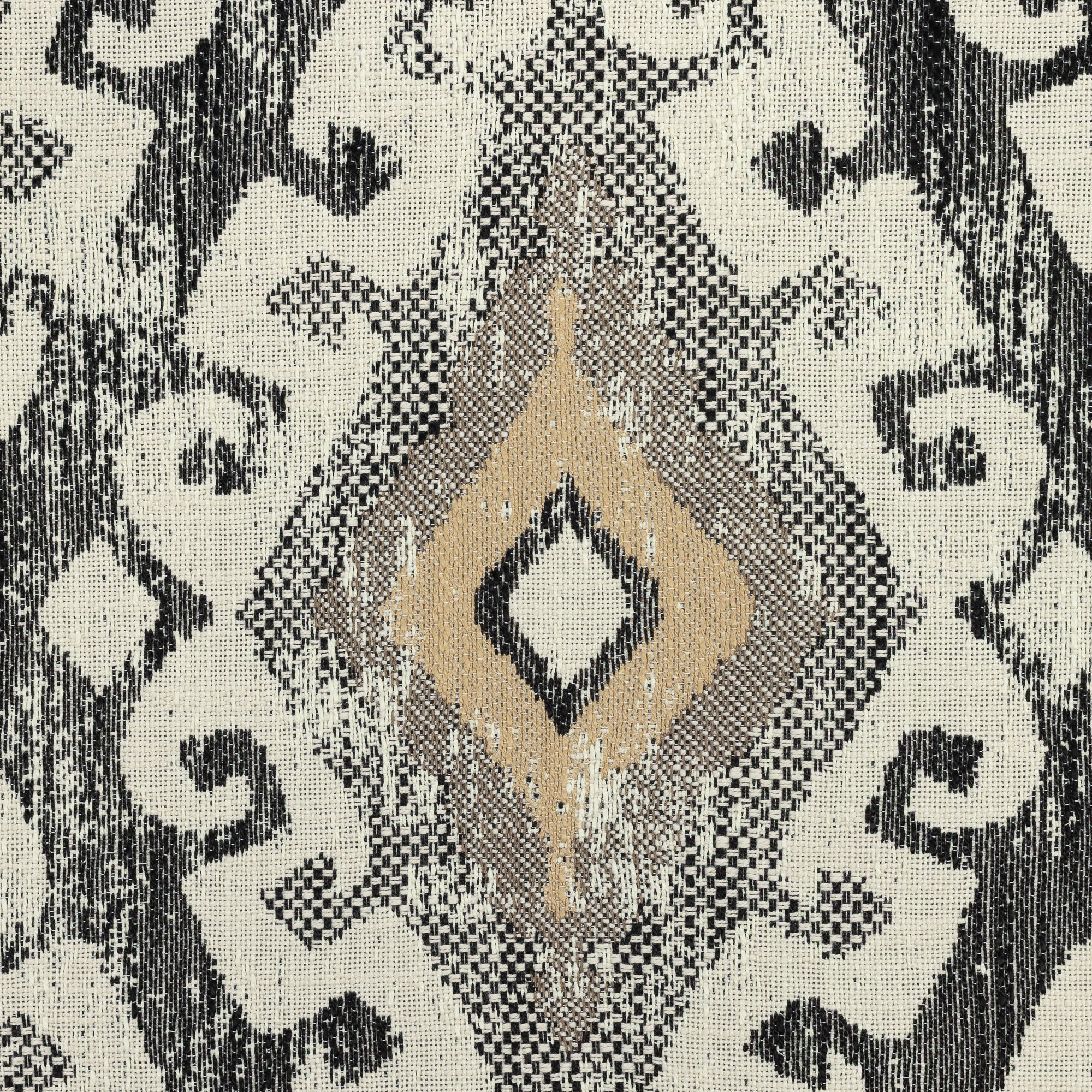Detail image of Decorative honey-toned outdoor-safe fabric with ethnic-inspired motif