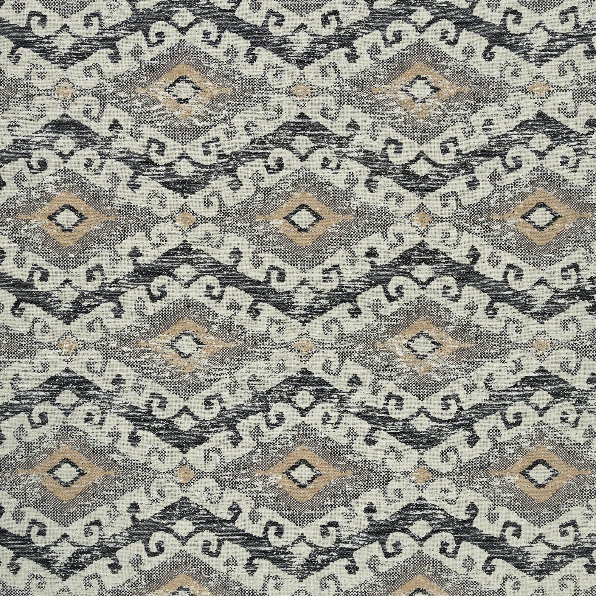 Decorative honey-toned outdoor-safe fabric with ethnic-inspired motif-full fabric repeat image