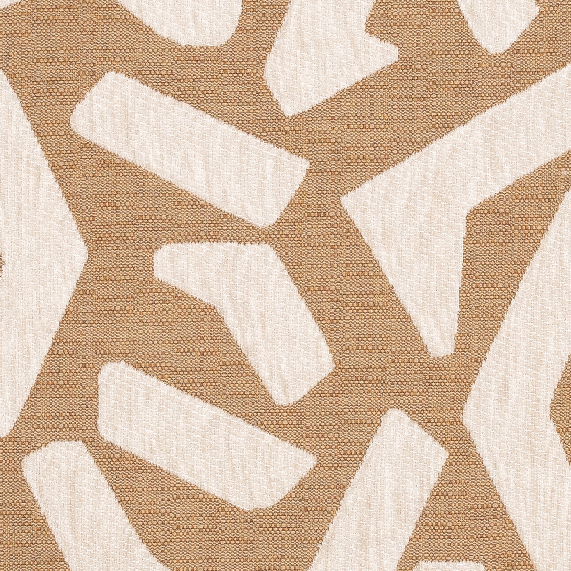 Detail image of Outdoor safe woven fabric with caramel abstract angular shapes