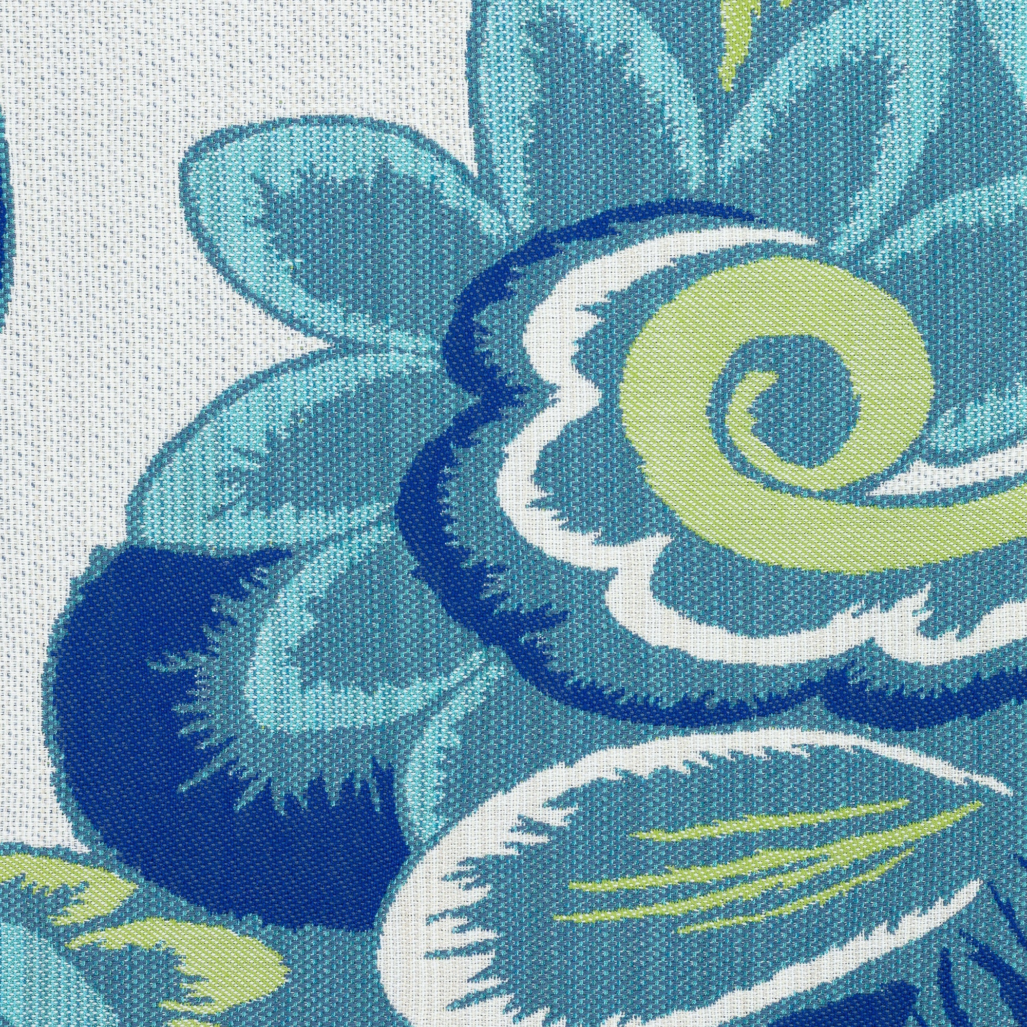 Detail image of Oversized floral pattern in blue and green for outdoor safe use – Floral Wave by Elaine Smith