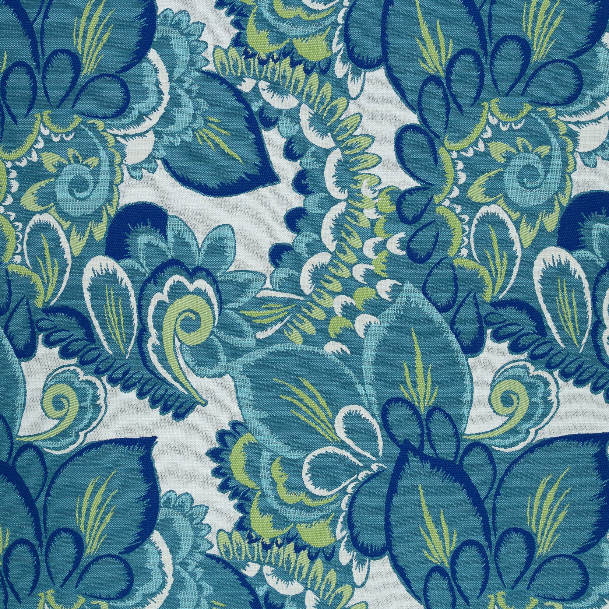 Oversized floral pattern in blue and green for outdoor safe use – Floral Wave by Elaine Smith-full fabric repeat image