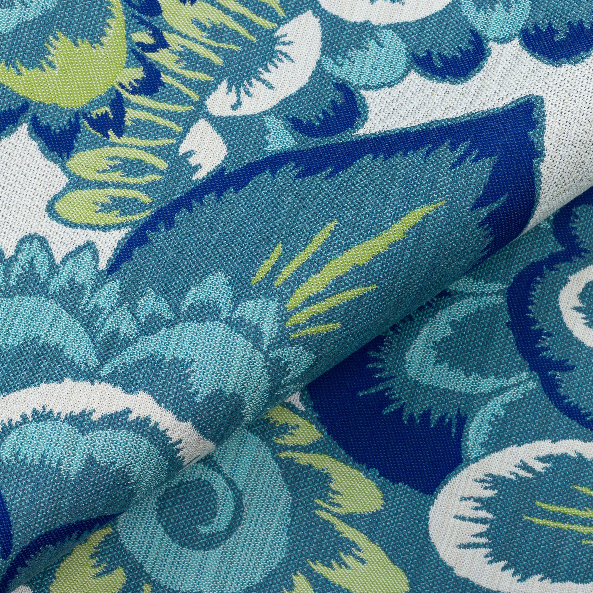 Close shot texture image of Oversized floral pattern in blue and green for outdoor safe use – Floral Wave by Elaine Smith