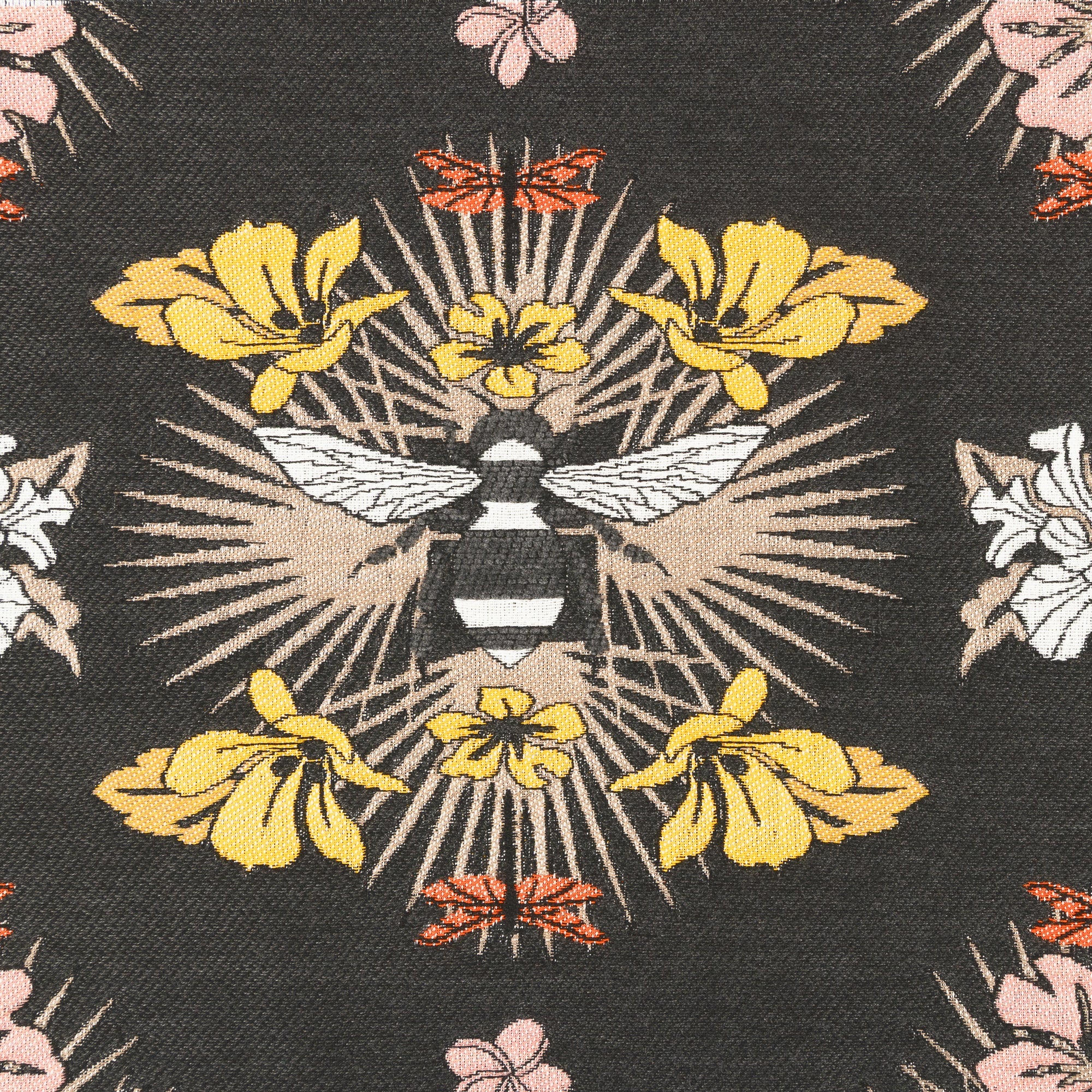 Detail image of Honey Bee graphic outdoor-safe woven fabric with textured yarns and cut chenille by Elaine Smith, ideal for high-end commercial and residential applications.
