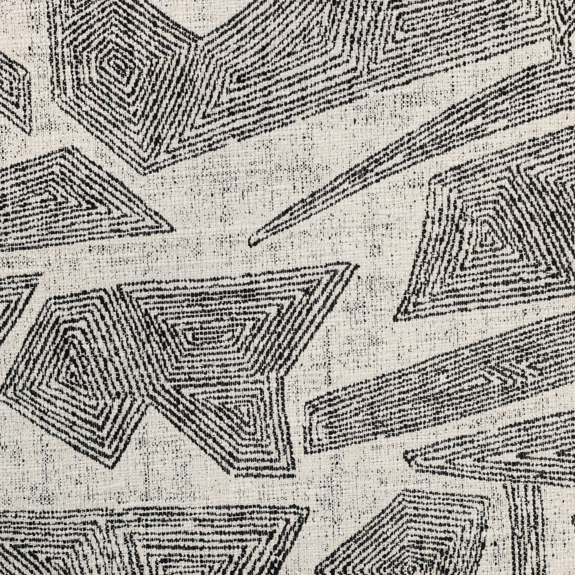 Detail image of Ebony-toned geometric outdoor safe fabric with tribal-inspired design