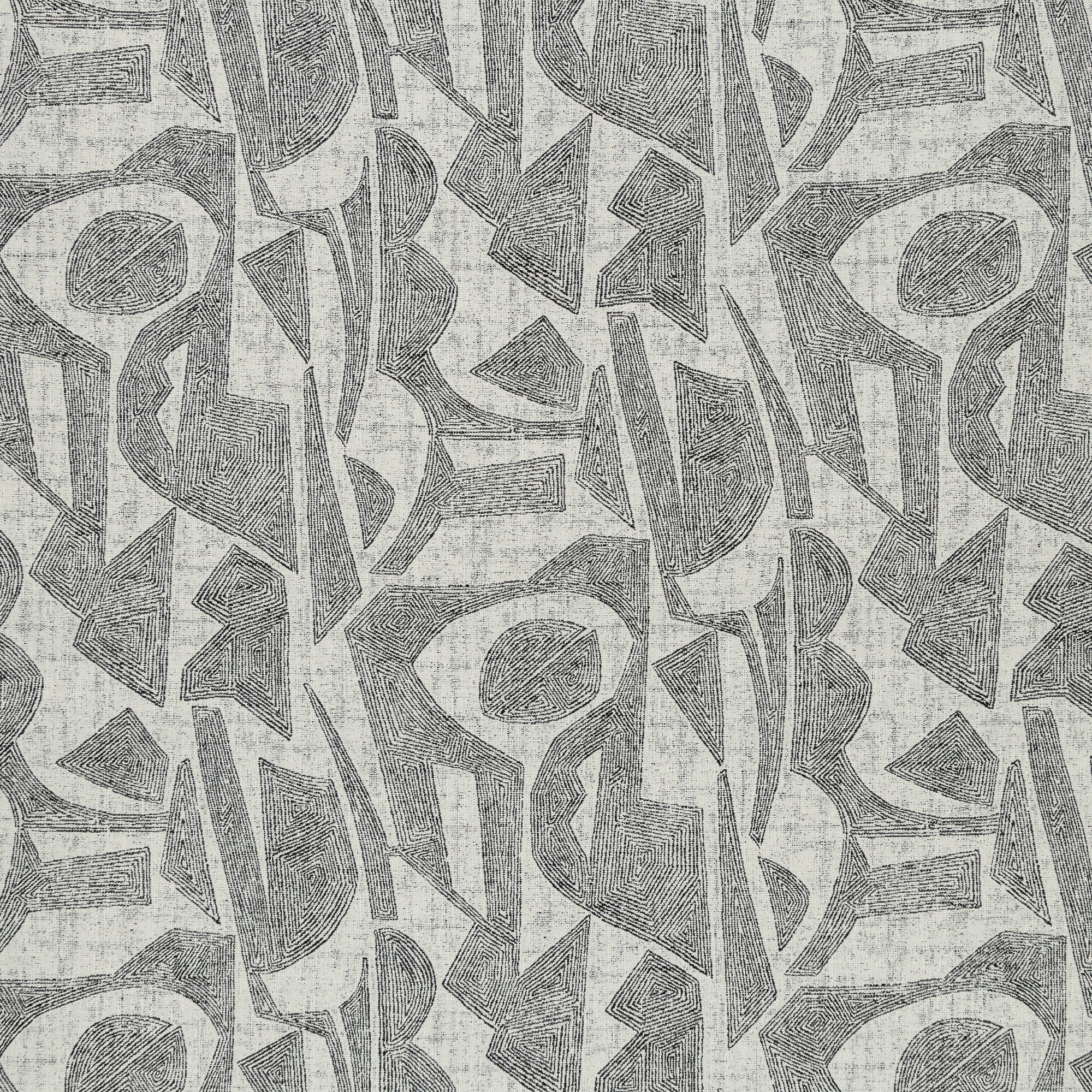 Ebony-toned geometric outdoor safe fabric with tribal-inspired design-full fabric repeat image