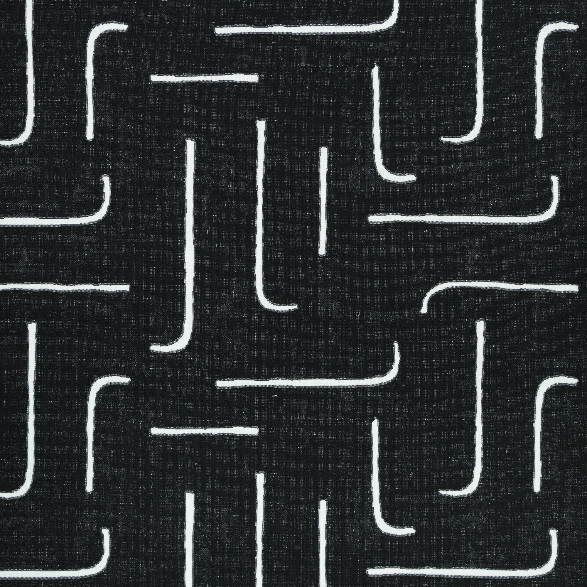 Ebony black outdoor safe woven fabric with abstract linear pattern – Instinct Ebony by Elaine Smith-full fabric repeat image